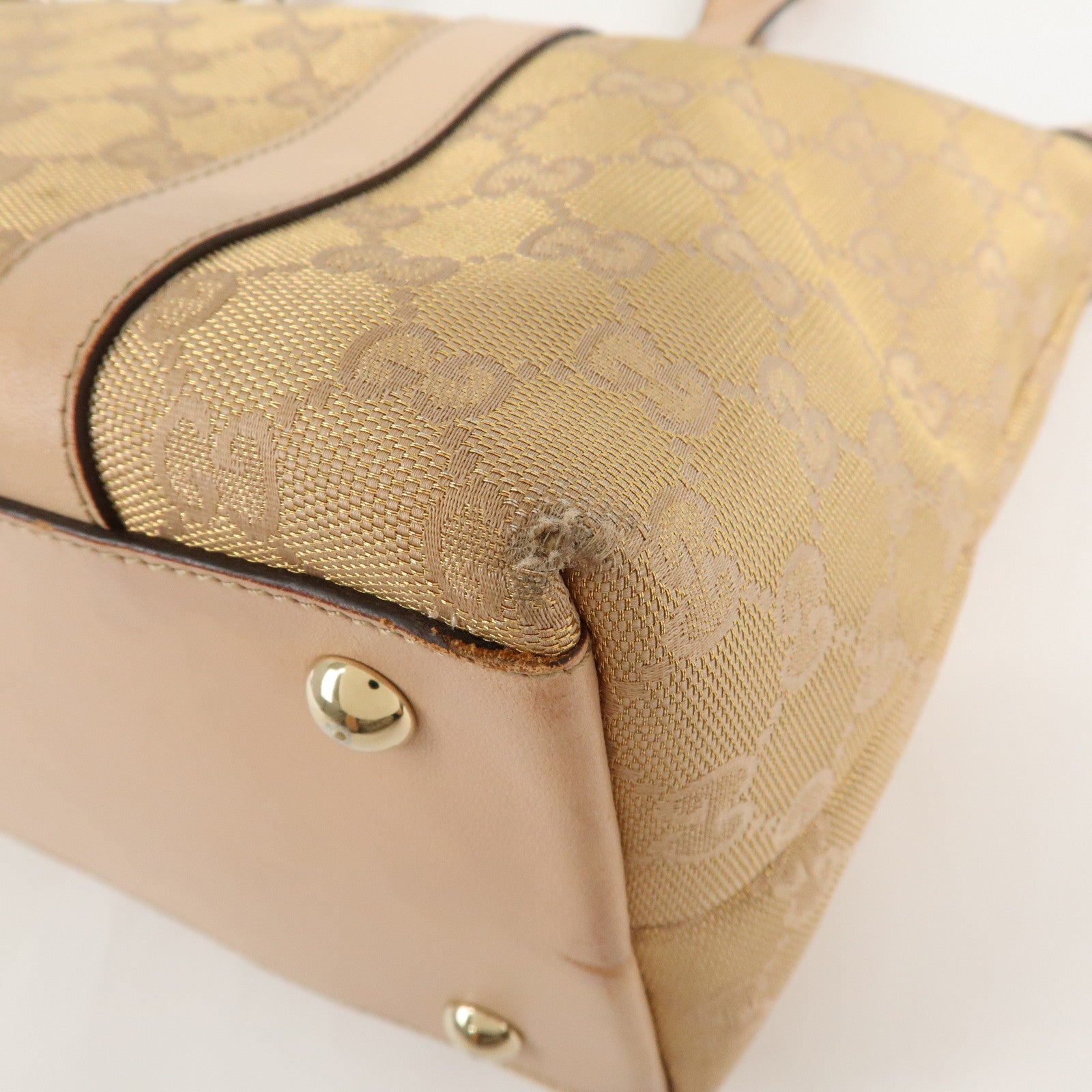 GUCCI Abbey Line GG Canvas Leather Tote Bag Pink White 141470 Used