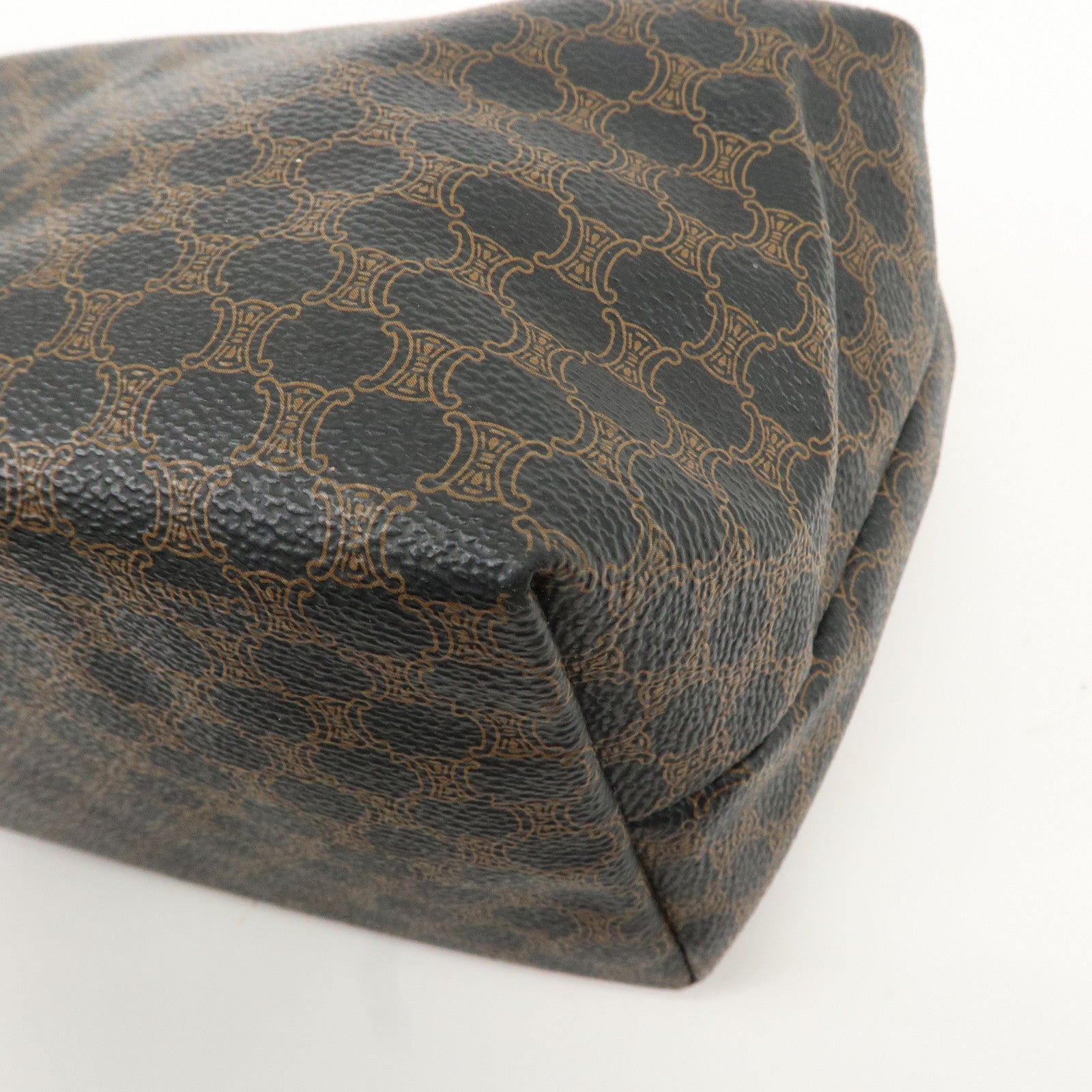 CELINE Macadam PVC Leather Hand Bag Black Brown Used