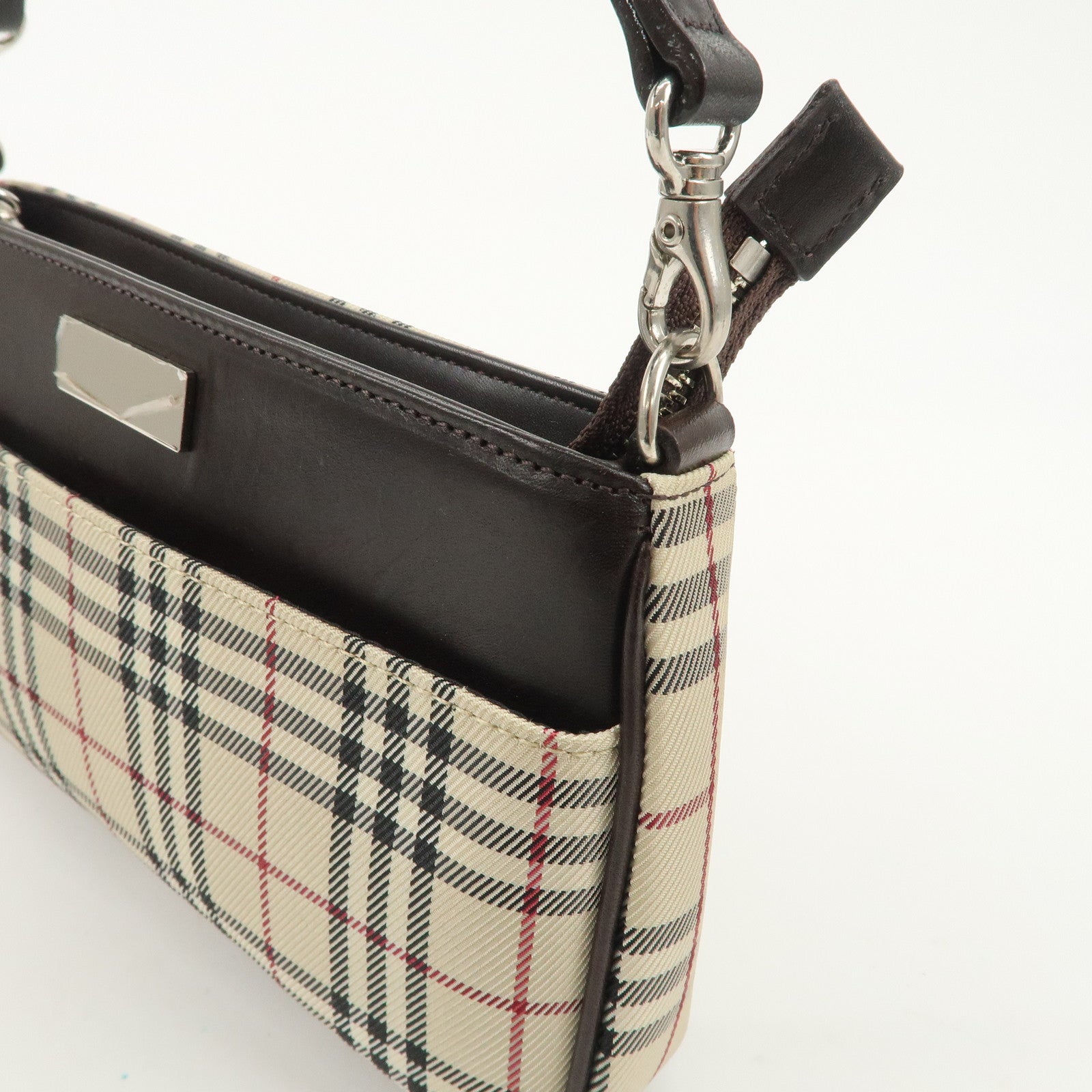 BURBERRY Canvas Leather Shoulder Bag Silver Hardware Used