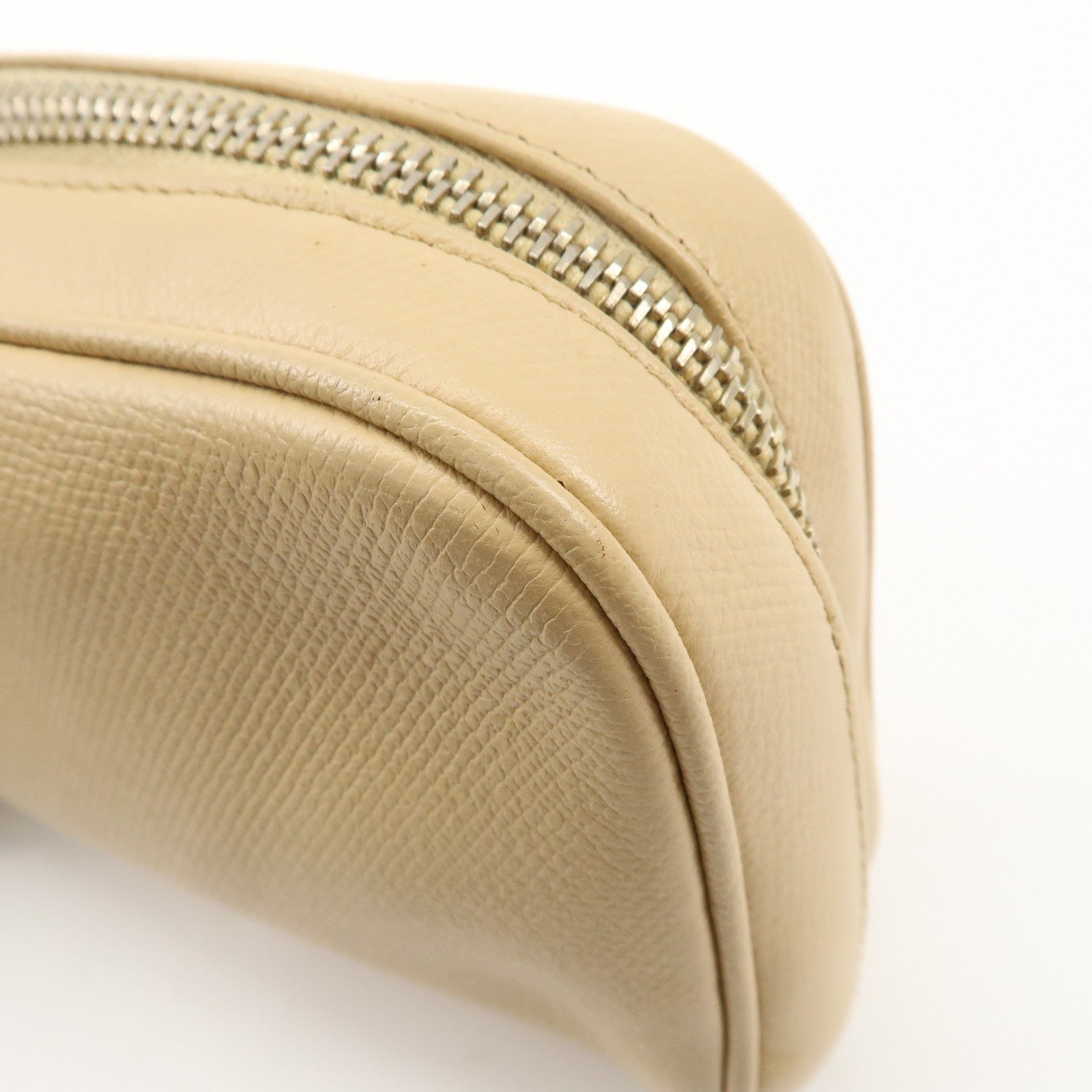 CHANEL COCO Button Leather Cosmetic Pouch Beige Gold A20913 Used