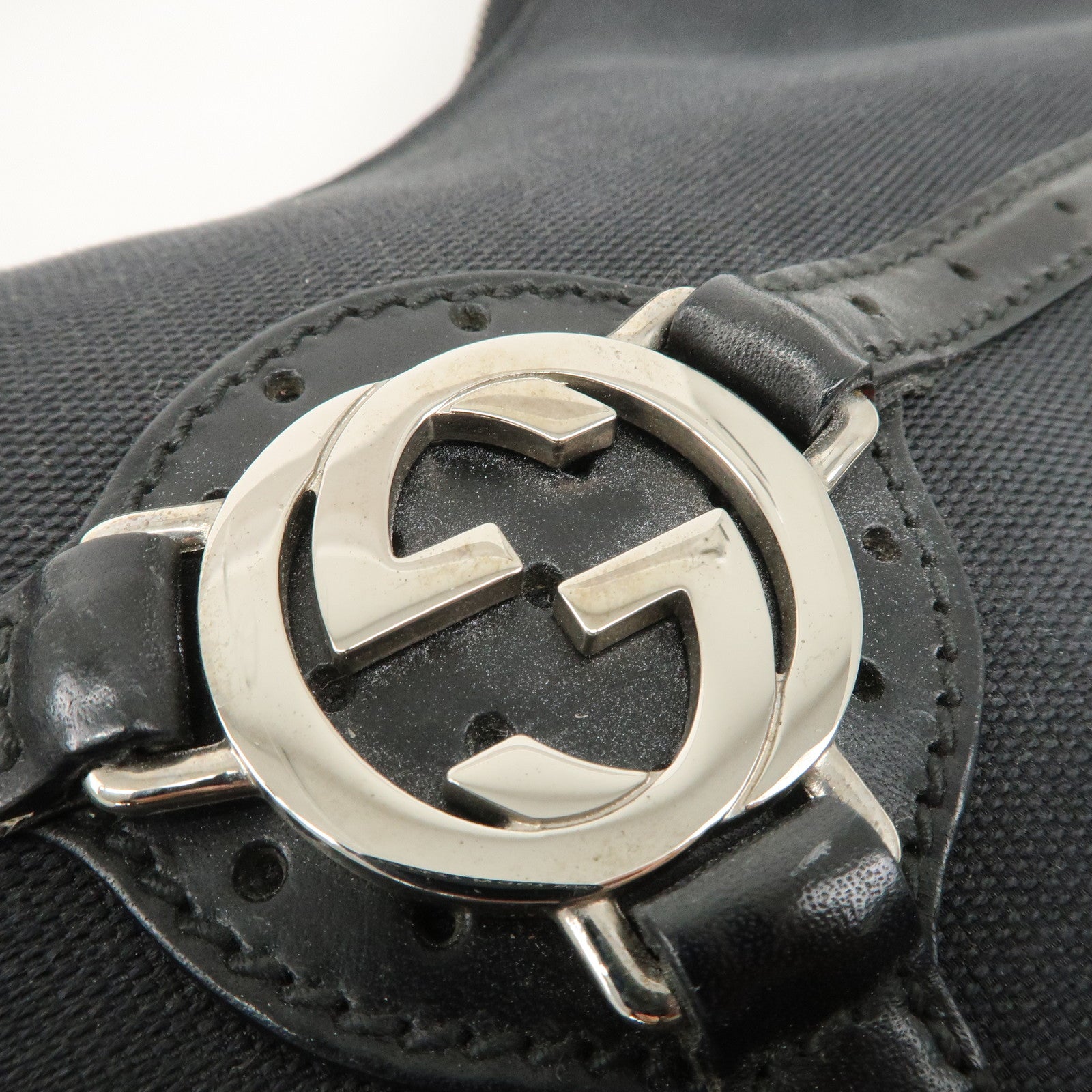 GUCCI Interlocking G Canvas Leather One Shoulder Bag Black 114869 Used