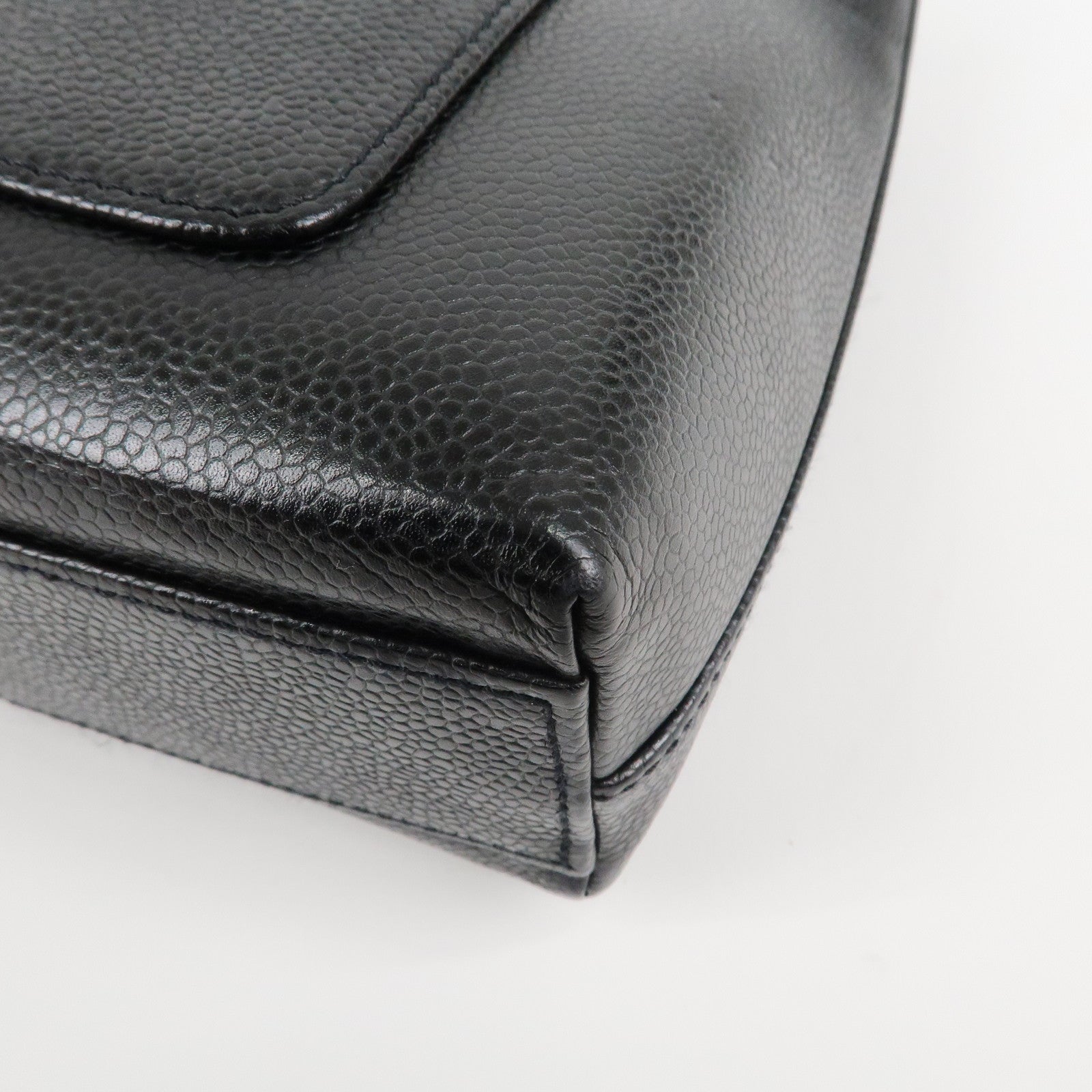 CHANEL Caviar Skin Chain Tote Bag Black Silver Hardware Used