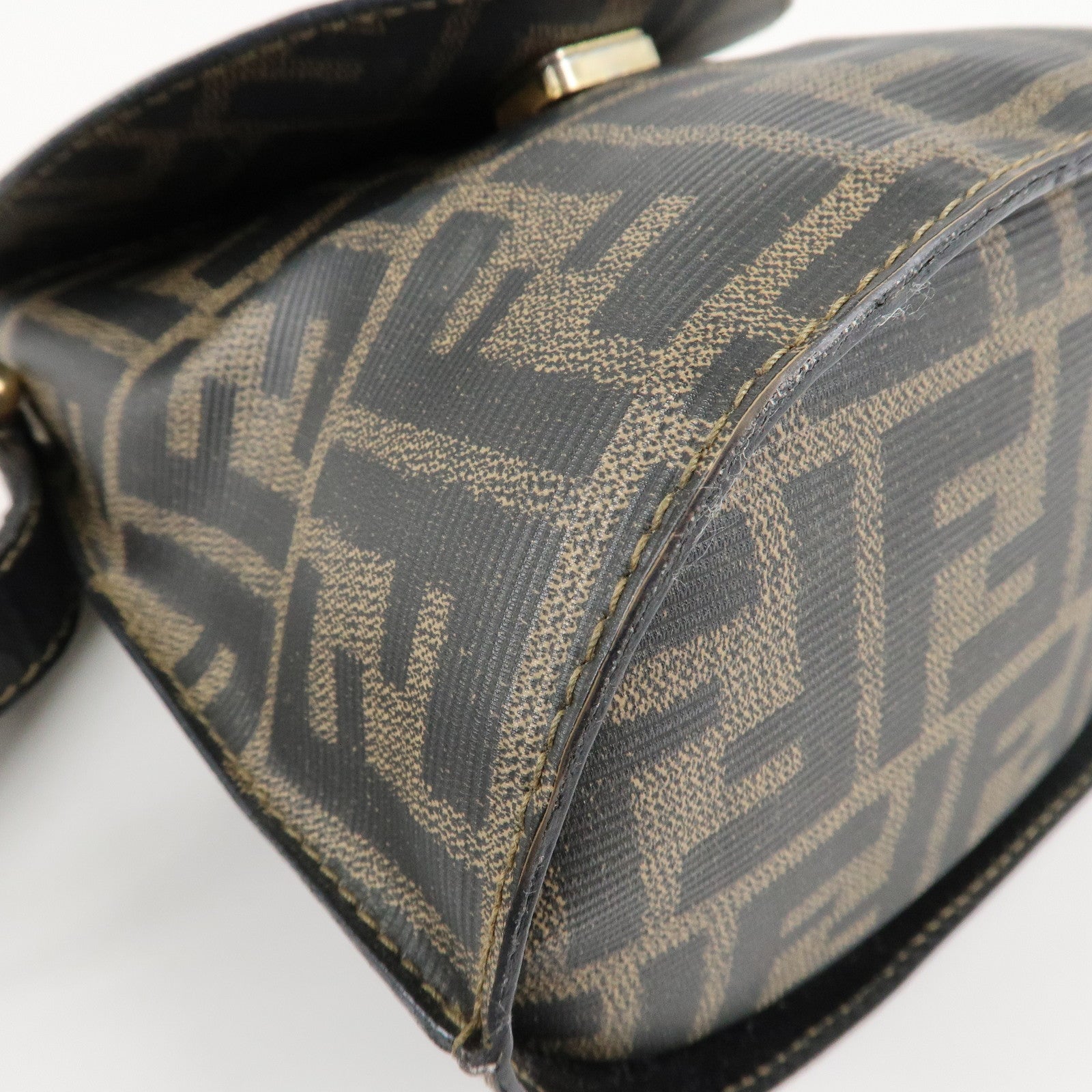 FENDI Zucca Logo Print PVC Leather Shoulder Bag Black Brown Used
