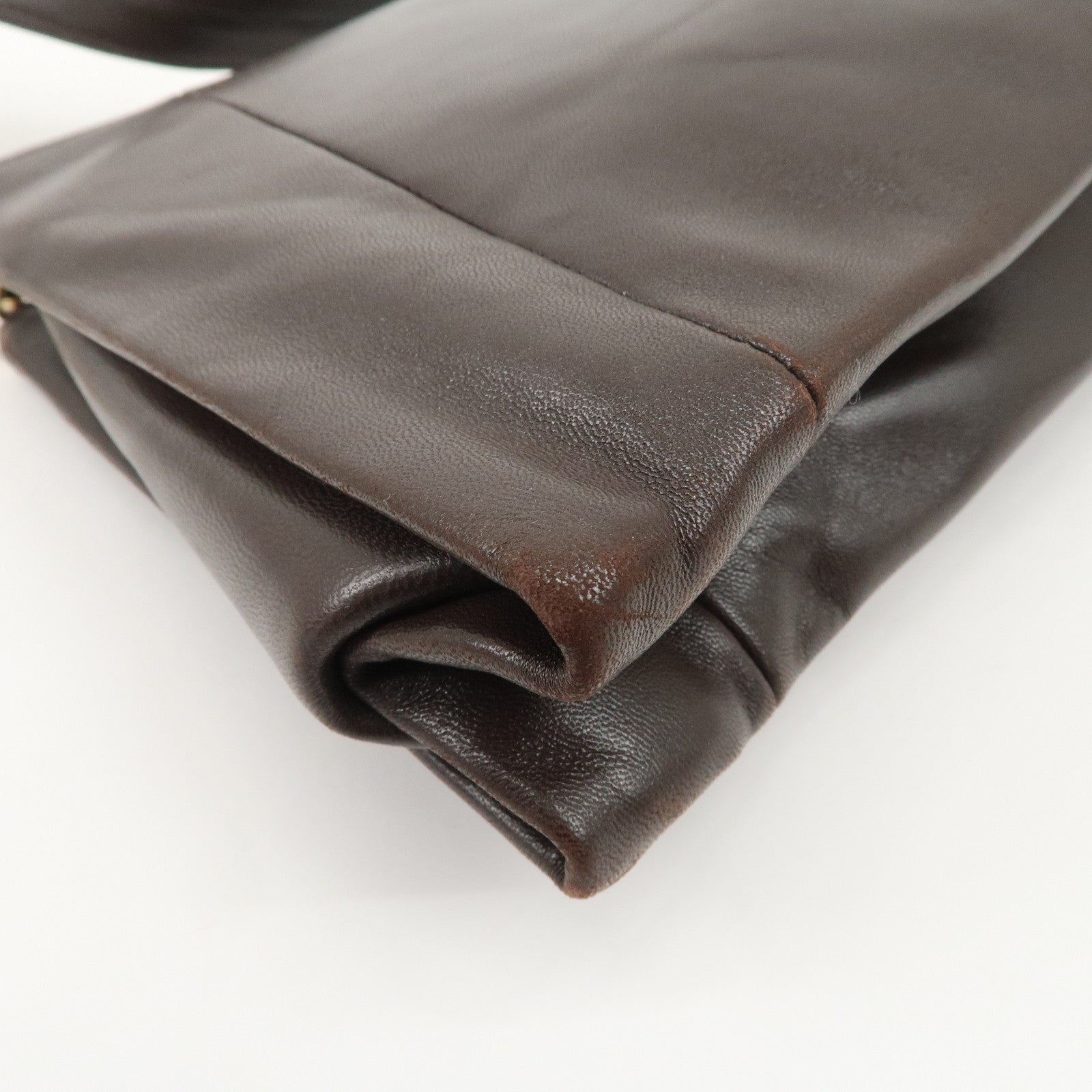 LOEWE Anagram Leather Shoulder Bag Hand Bag Gold HDW Brown Used