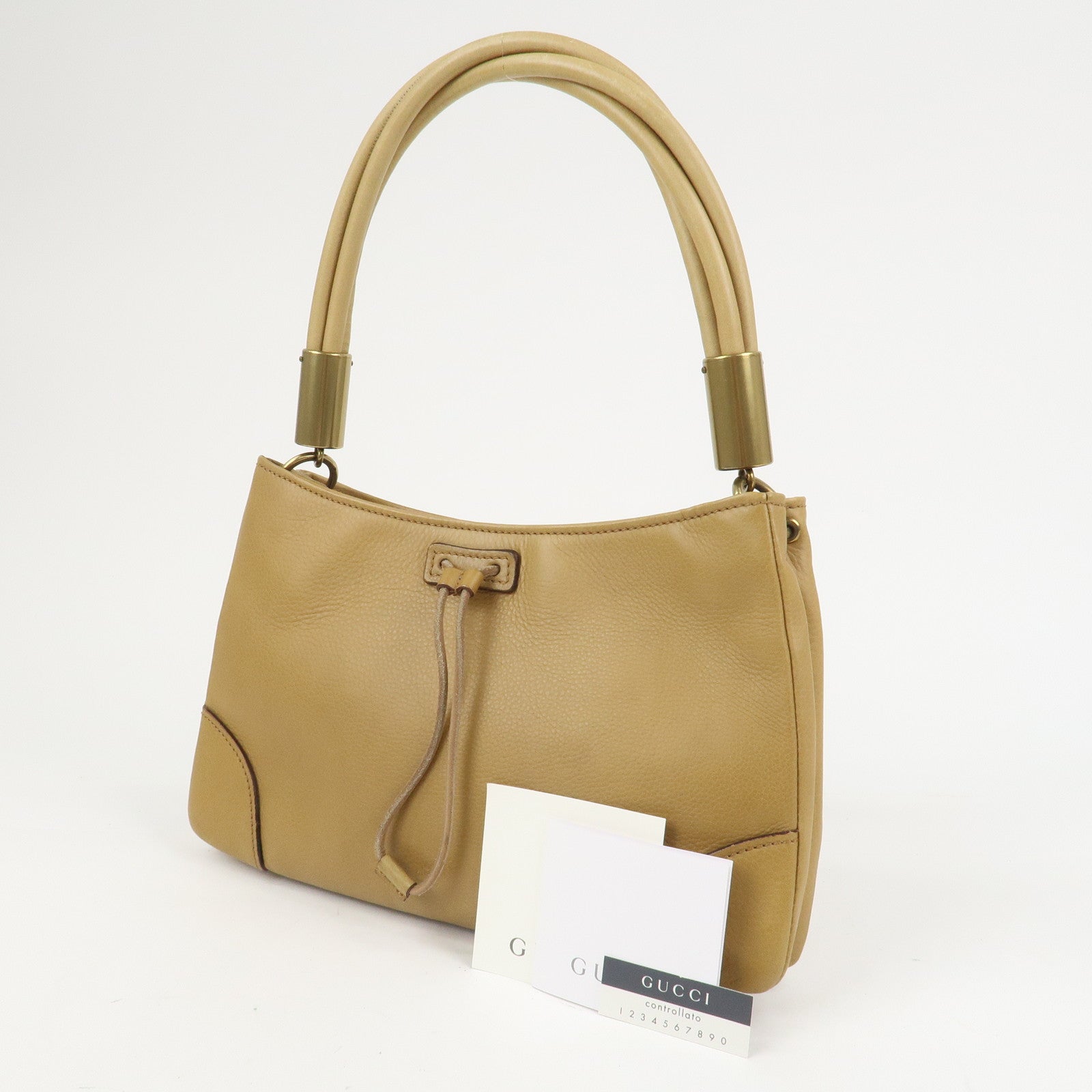 GUCCI Leather Shoulder Bag Hand Bag Beige 108964