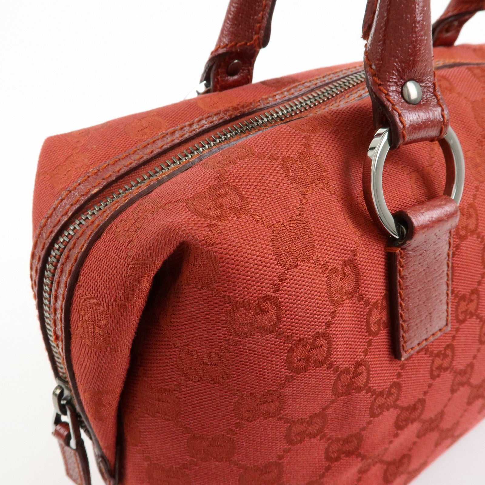 GUCCI GG Canvas Leather Hand Bag Tote Bag Red 113009