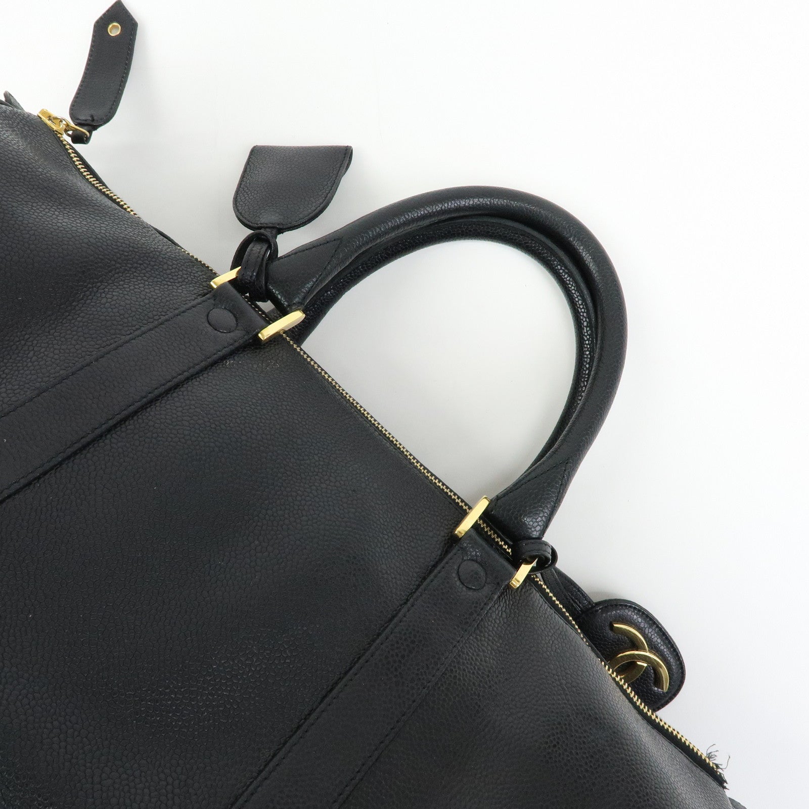 CHANEL COCO Mark Caviarskin Boston Bag Hand Bag Travel Bag Black