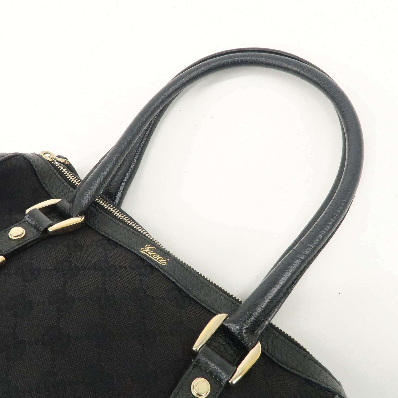 GUCCI Abbey GG Canvas Leather Boston Bag Hand Bag Black 130942 Used