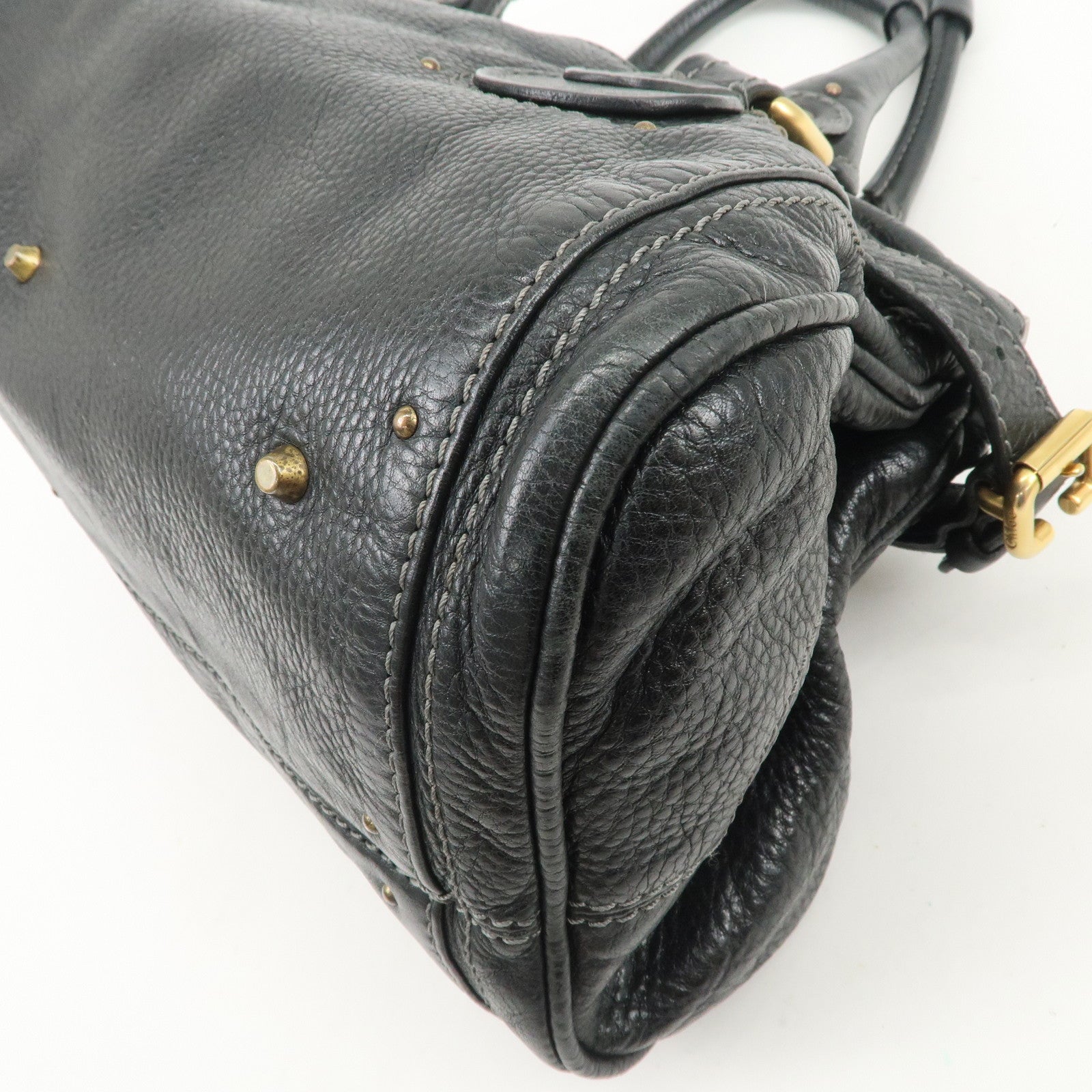 Chloe Paddington Logo Leather Hand Bag Shoulder Bag Black