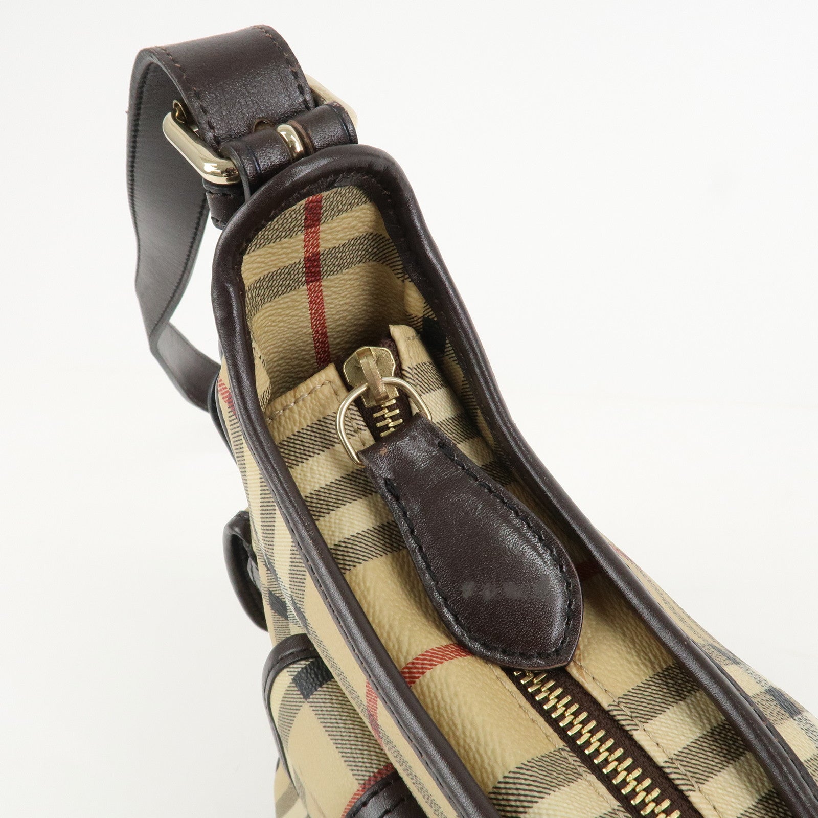 BURBERRY Nova Plaid Canvas Leather Shoulder Bag Hand Bag Used