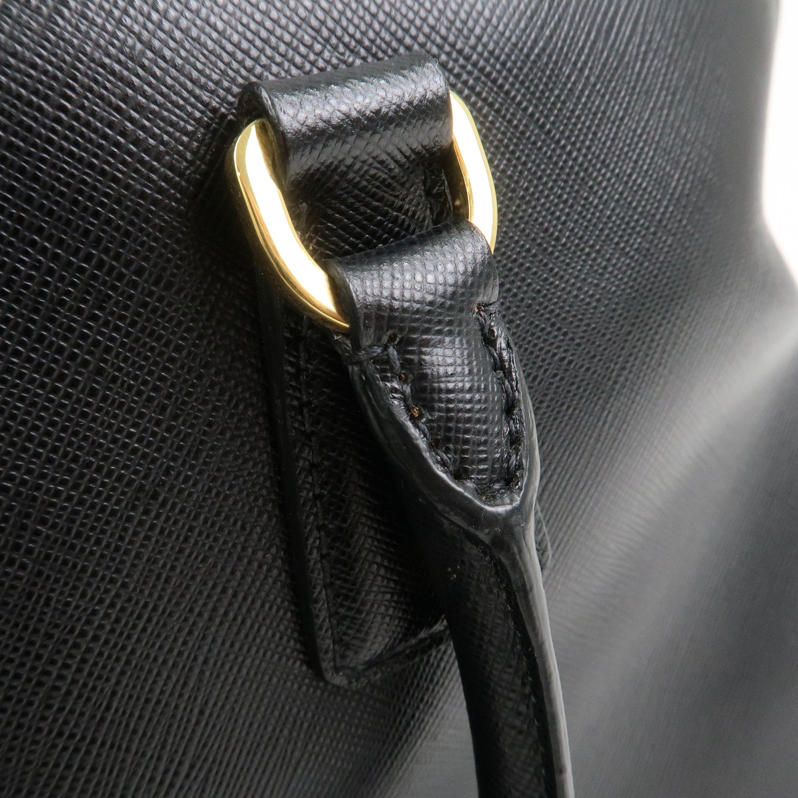PRADA Logo Saffiano Leather Hand Bag Tote Bag Black BL0812