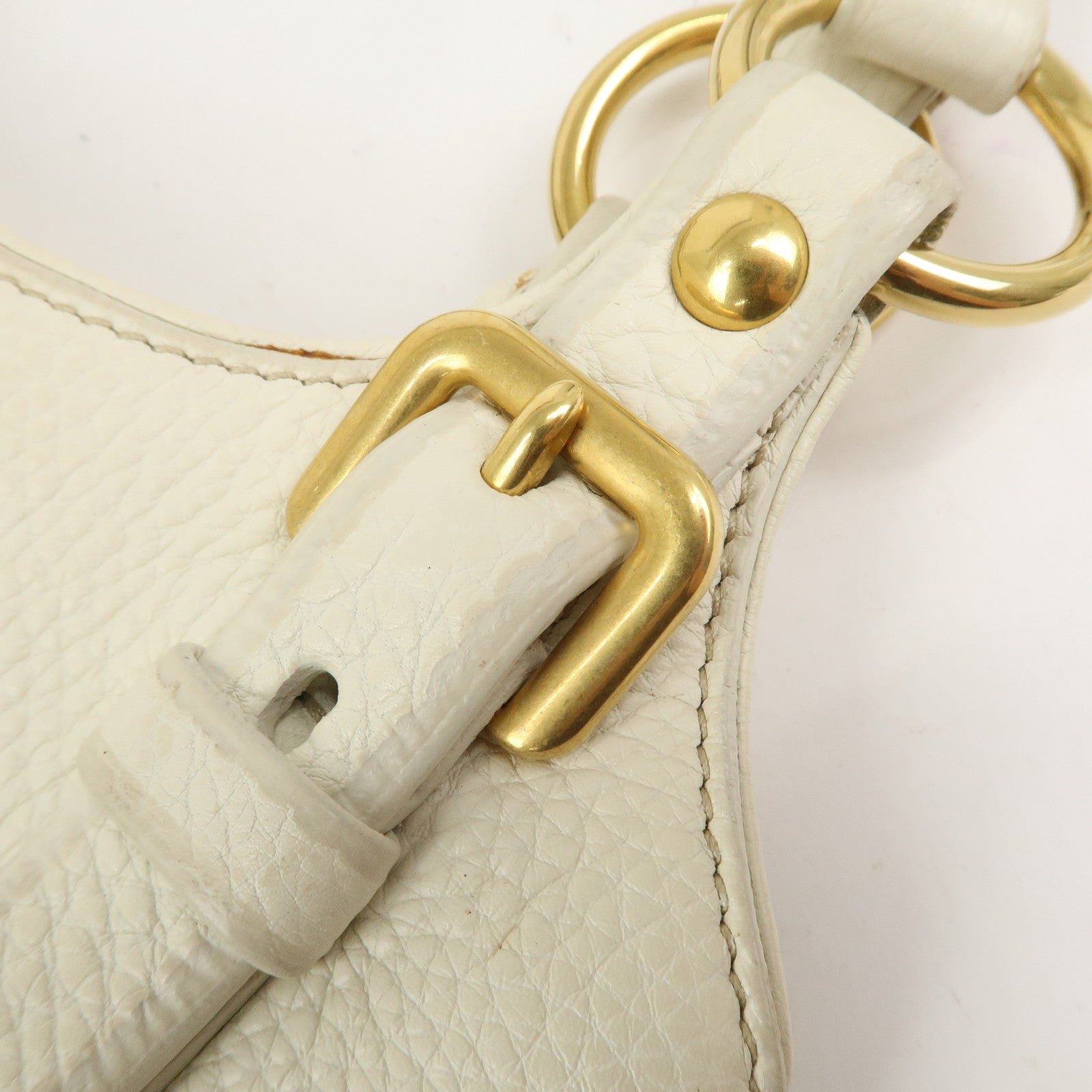 PRADA Logo Leather Shoulder Bag Hand Bag Ivory Gold BR4085