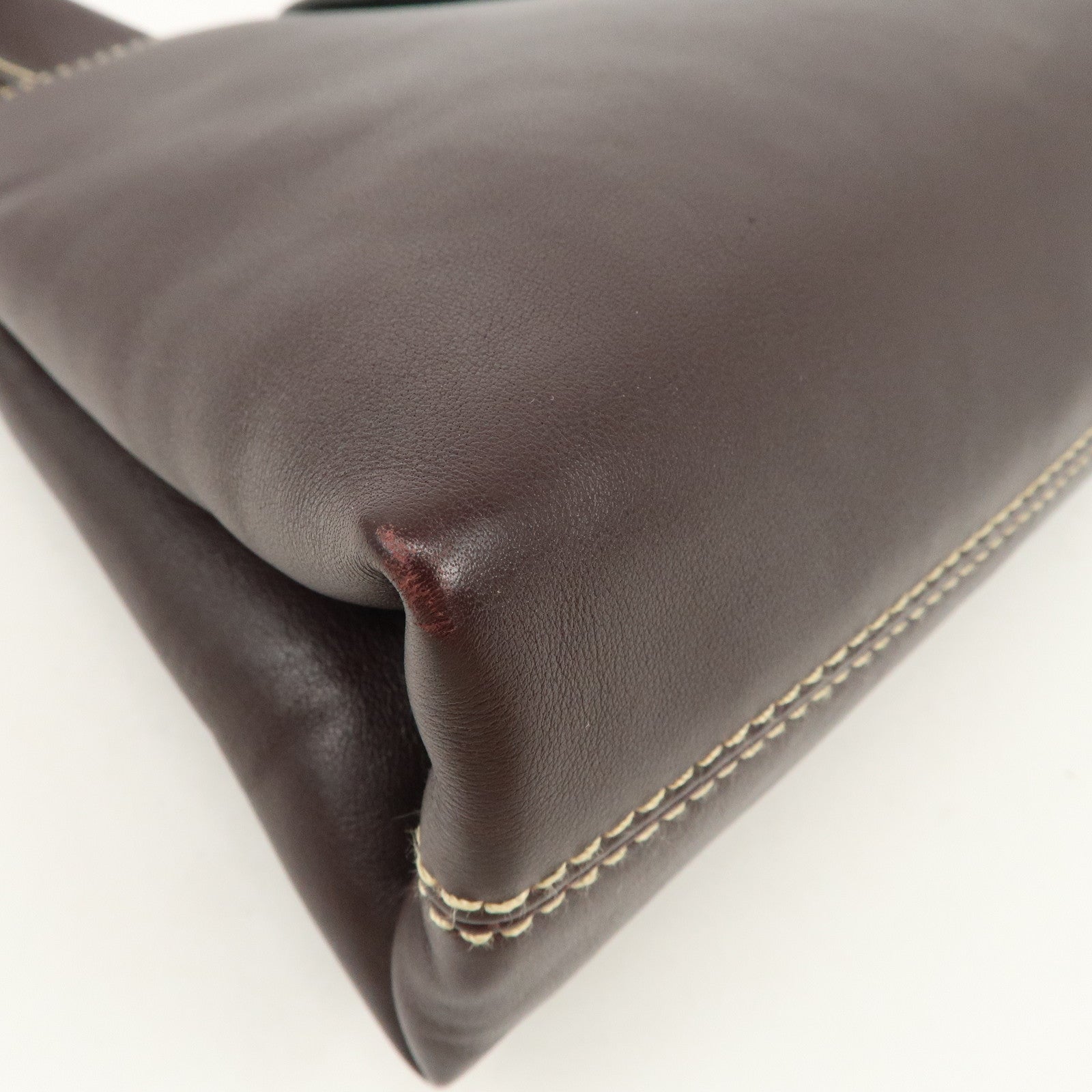 BVLGARI  Leather Tote Bag Hand Bag Dark Brown Gold HDW Used