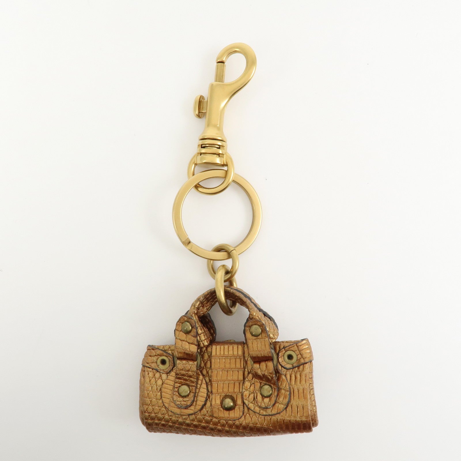 Chloe Paddington Embossed Leather Bag Charm Metallic Brown