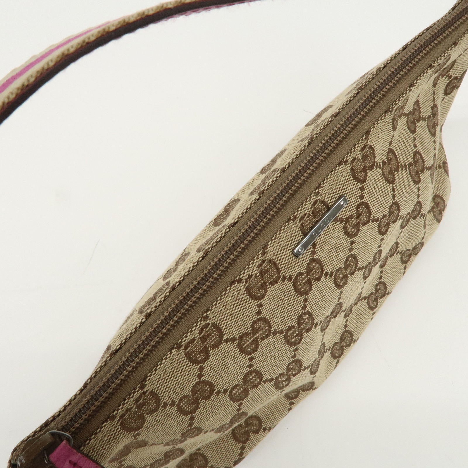 GUCCI Boat Bag Sherry GG Canvas Leather Hand Bag Pouch Brown 141809