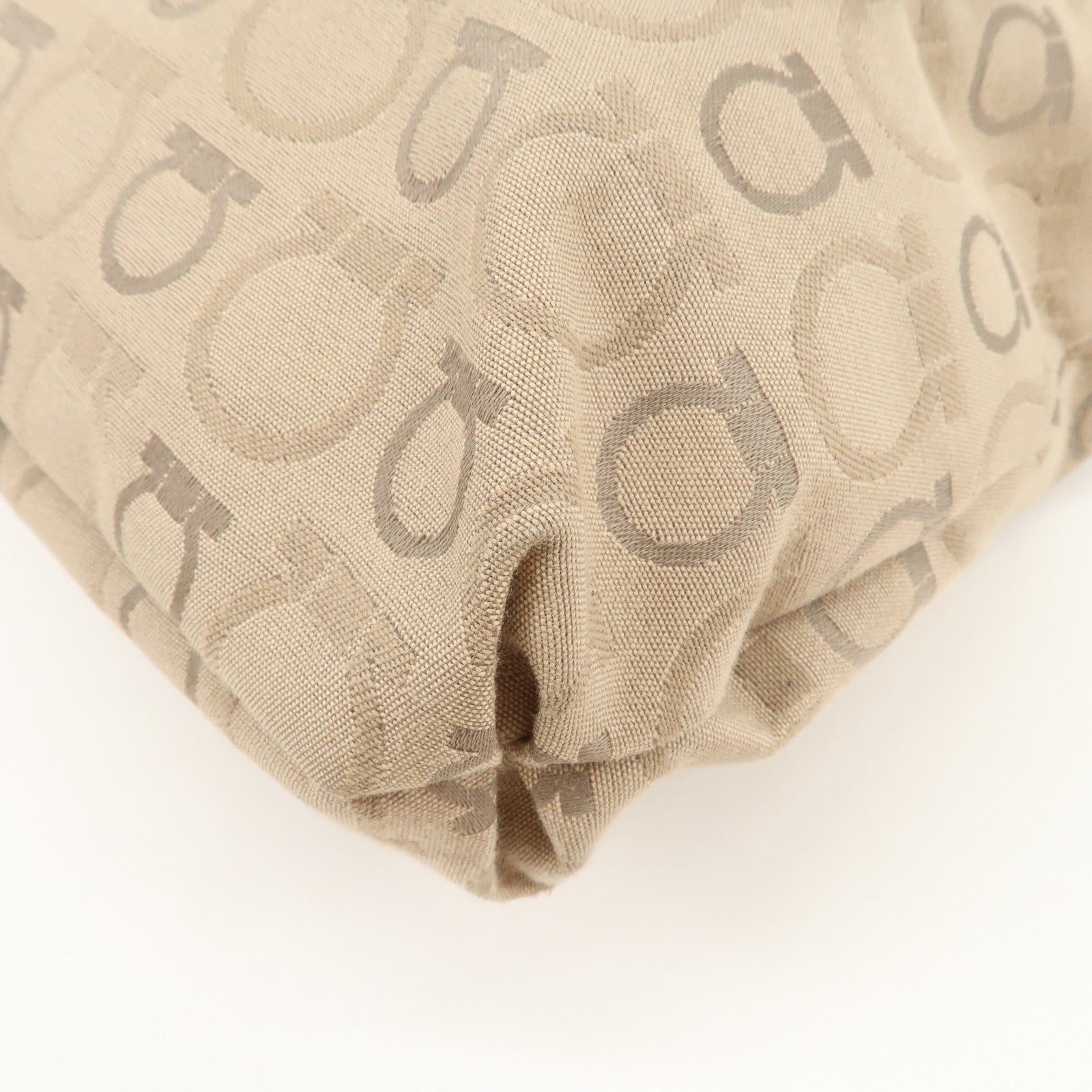 Ferragamo Gancini Canvas Leather Shoulder Bag Tote Bag Brown