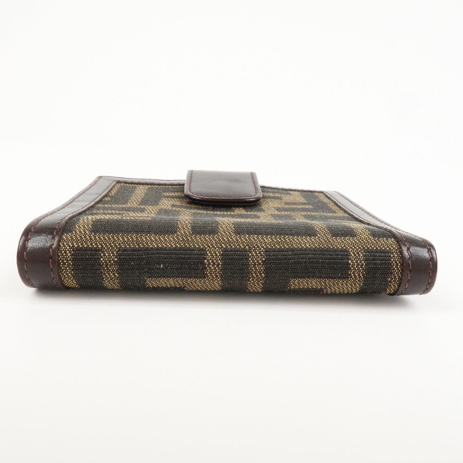 FENDI Zucca Canvas Leather Bi-fold Compact Wallet Brown Black
