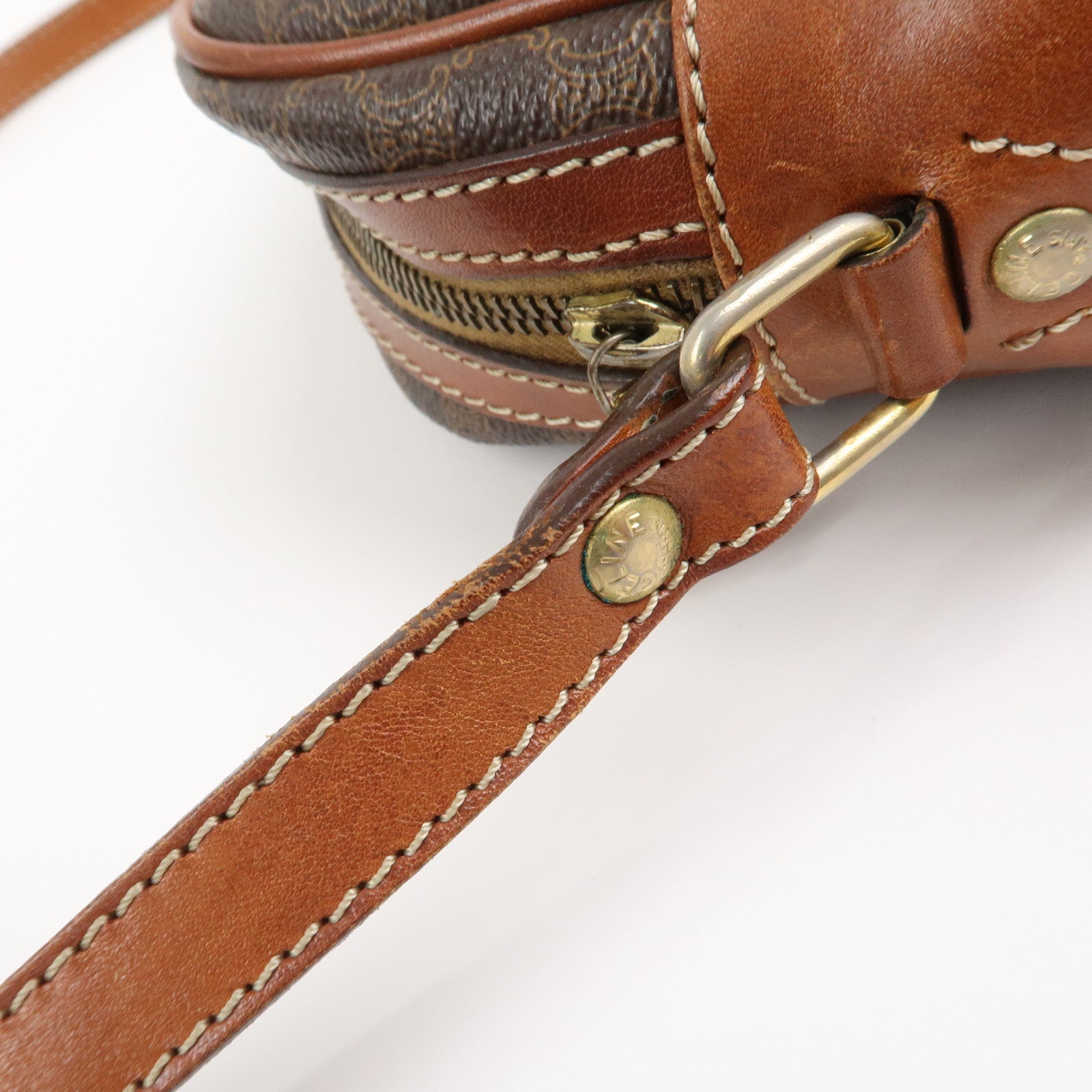 CELINE Macadam PVC Leather Shoulder Bag Brown Gold HDW
