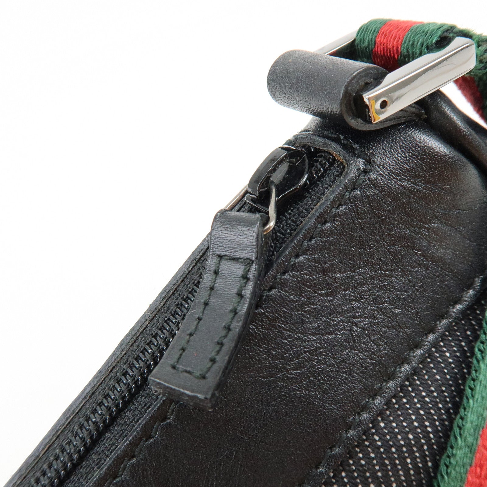 GUCCI Sherry Leather Denim Accessory Pouch Hand Bag Black 92820