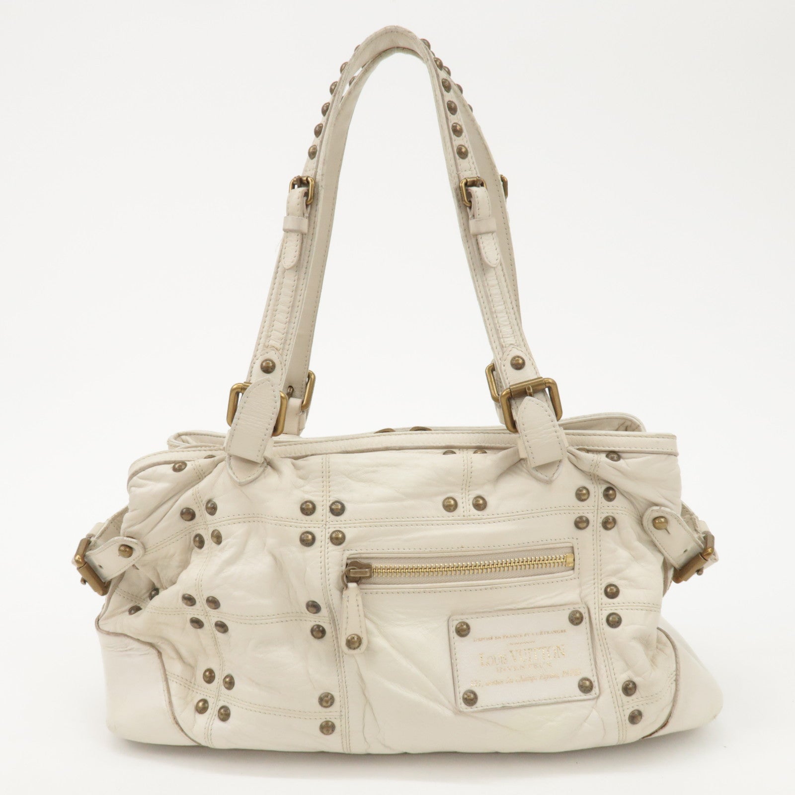 Louis Vuitton Cruise Line Leather Rivet Hand Bag Ecru M95345 Used