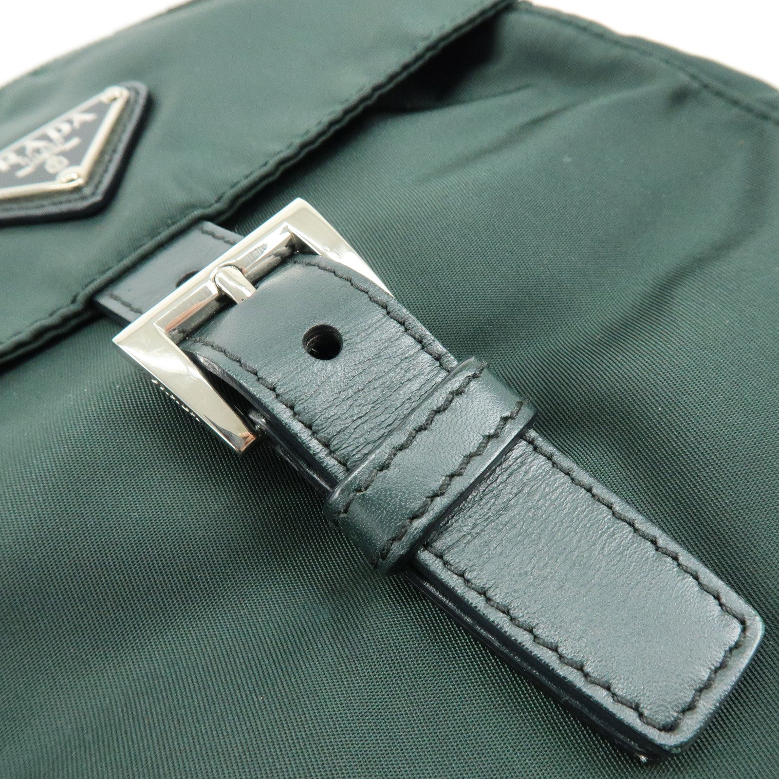 PRADA Triangle Logo Nylon Leather Shoulder Crossbody Bag Dark Brown