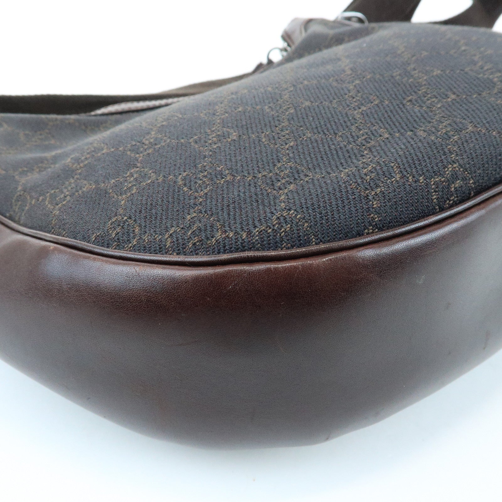 GUCCI GG Denim Leather Shoulder Crossbody Bag Dark Brown 101682