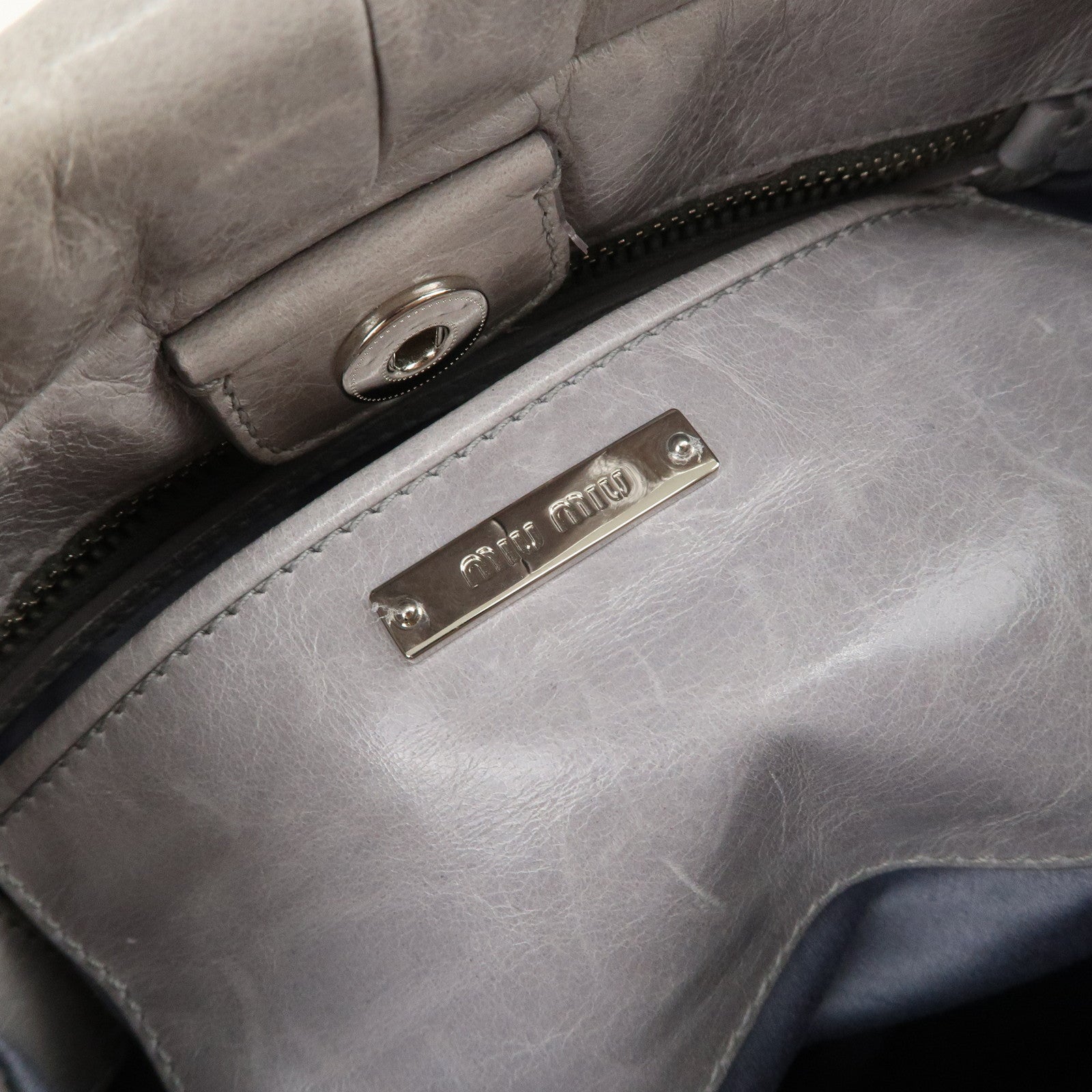 MIU MIU Vitello Lux 2Way Bag Hand Bag Shoulder Bag Gray RN0955