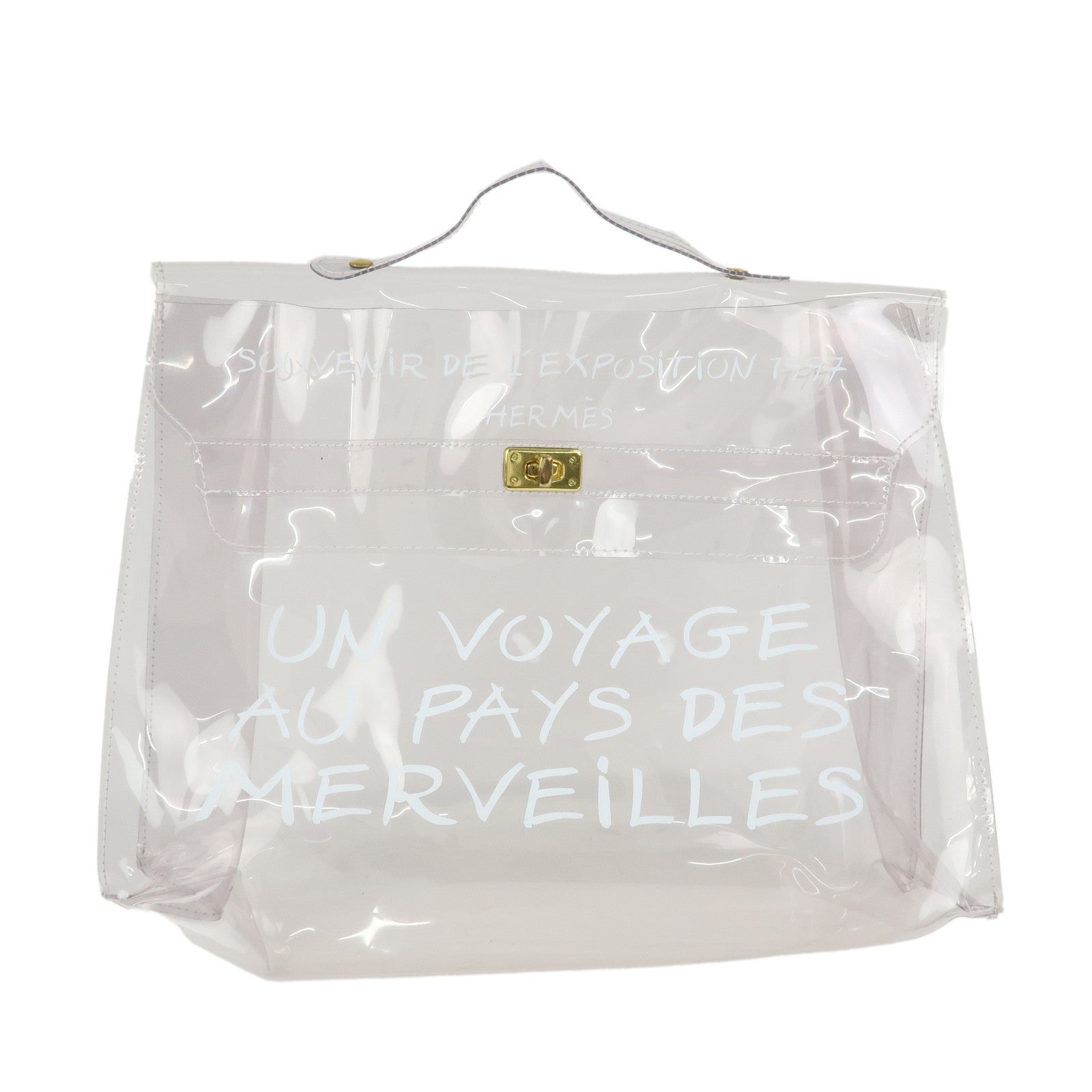 HERMES Vinyl Kelly Hand Bag Clear White