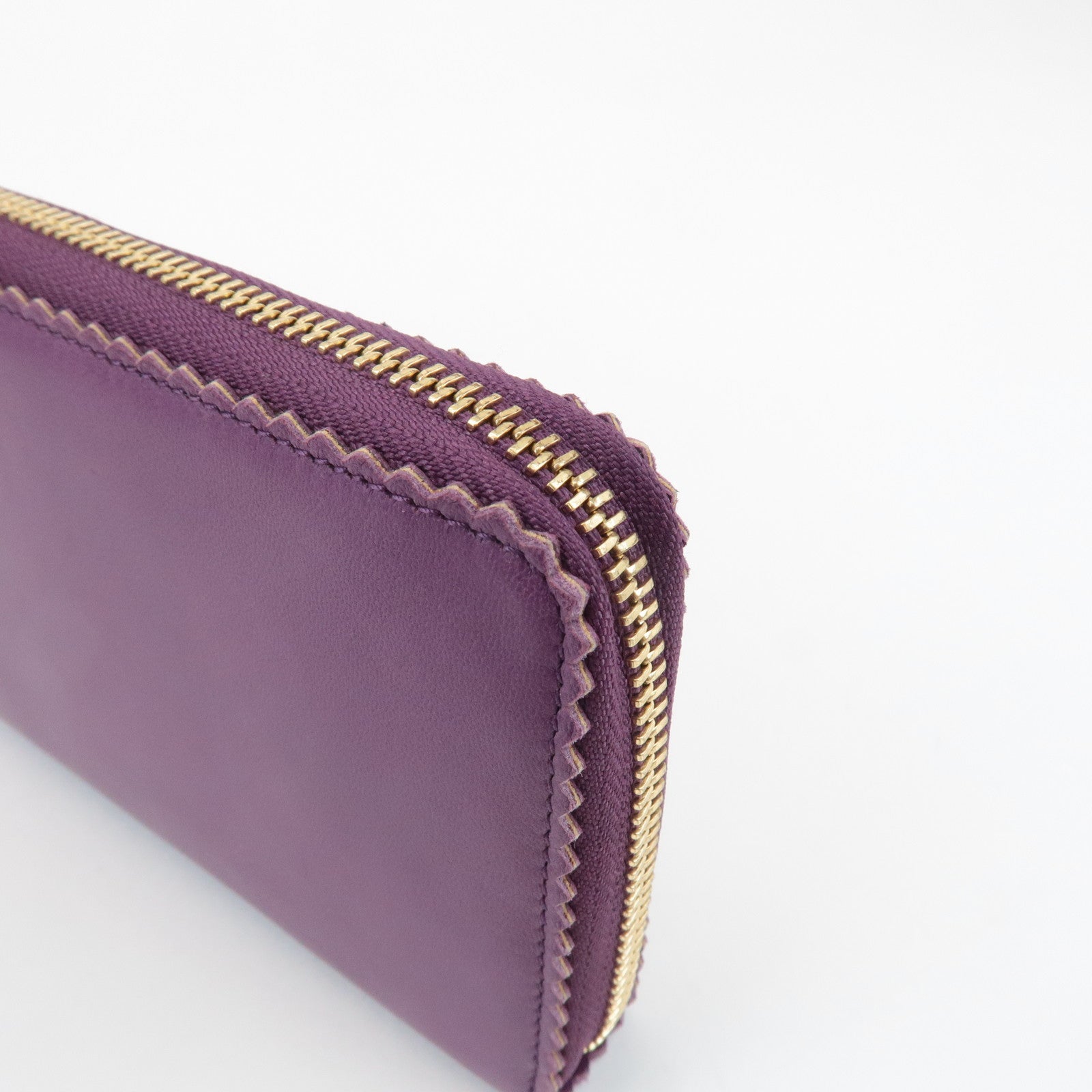 LOEWE Anagram Leather Round Zippy Long Wallet Purple Gold HDW Used