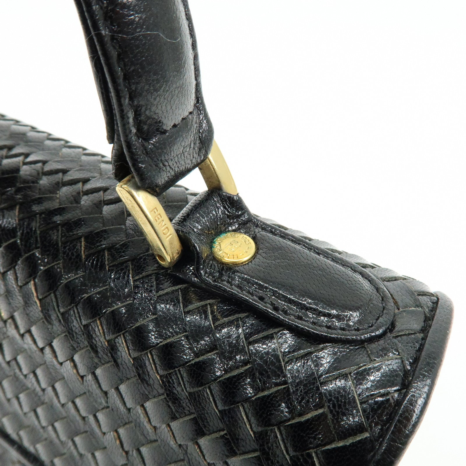 FENDI Leather 2Way Bag Hand Bag Shoulder Bag Black c-13742-2