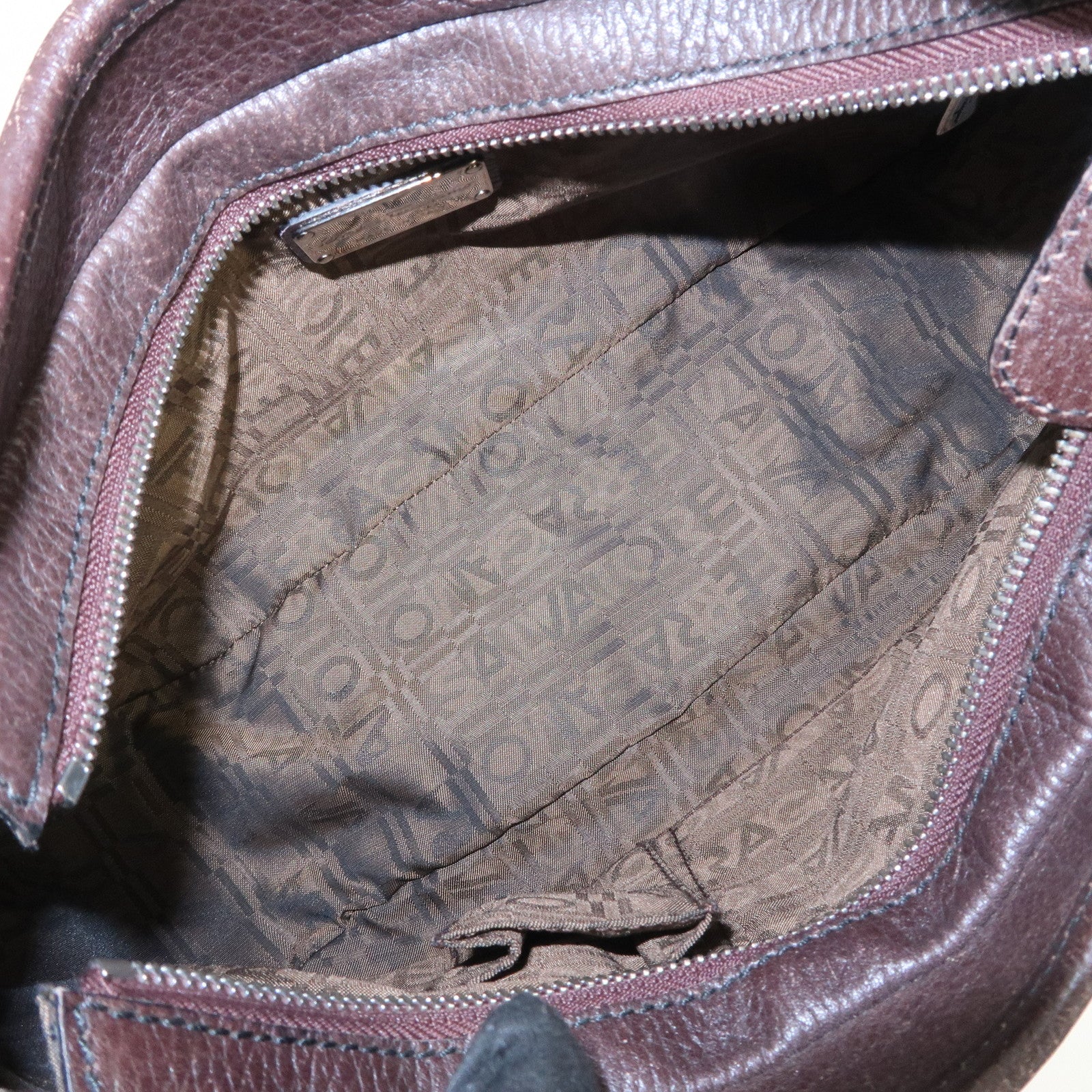 Ferragamo Gancini Leather Shoulder Bag Dark Brown Silver