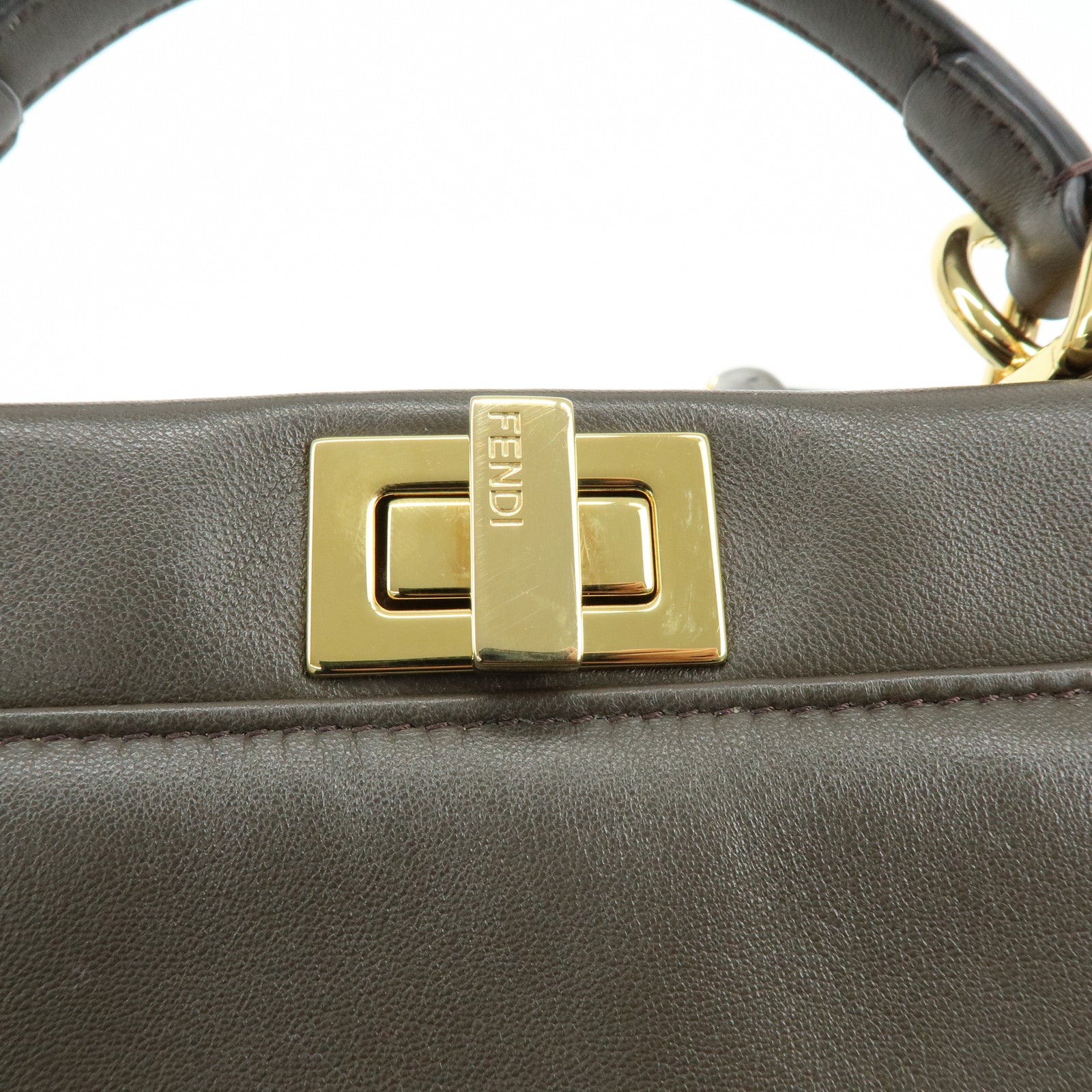 FENDI Mini Peekaboo Leather 2Way Bag Shoulder Bag Greige 8BN244