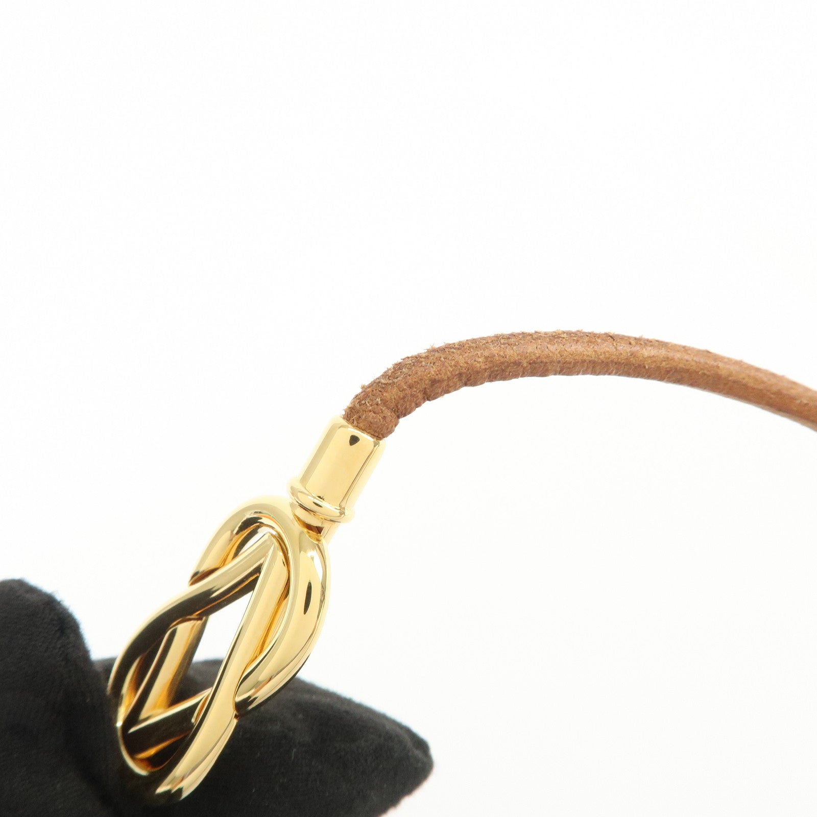 HERMES Leather Double Tour Atame Metal Bracelet Choker Brown