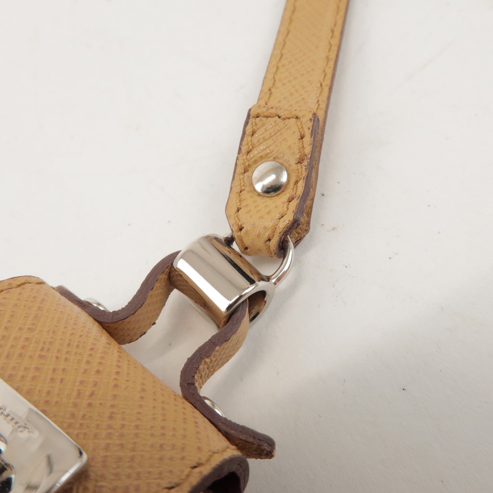 Ferragamo Gancini Leather Bag Charm Key Charm Beige