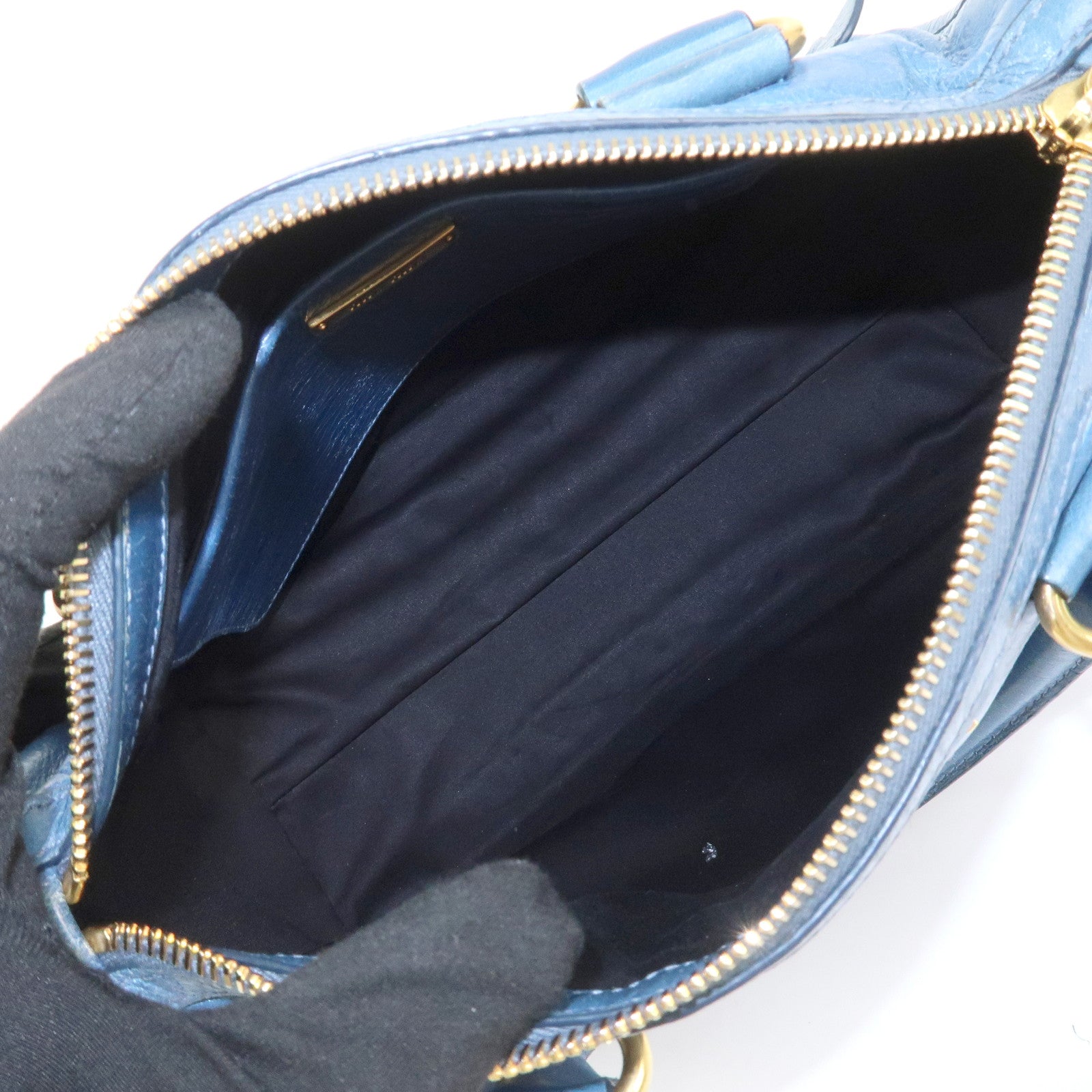 MIU MIU Logo Leather 2Way Bag Hand Bag Shoulder Bag Blue