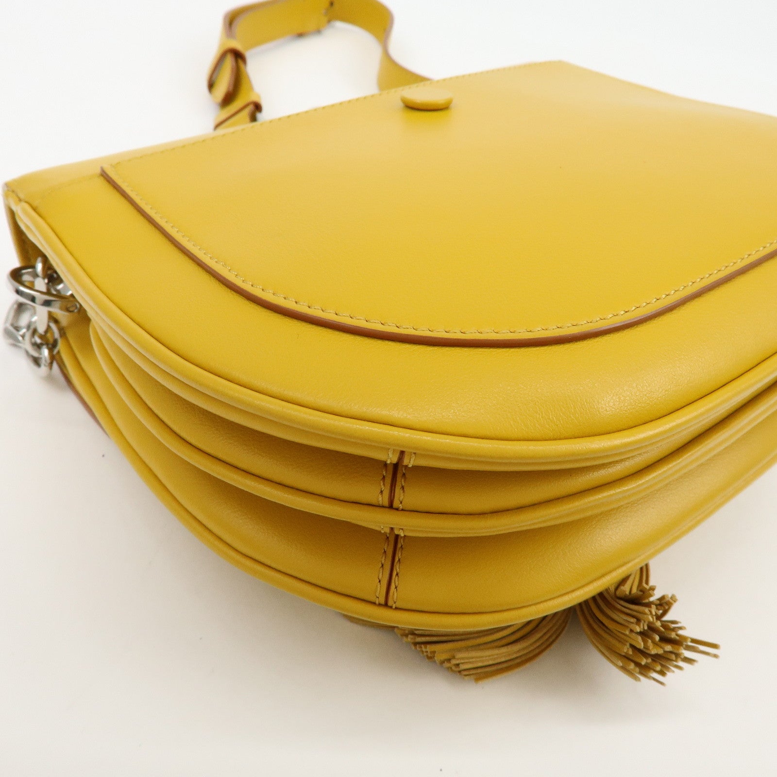 TOD'S Double T Tassel Leather Shoulder Bag Crossbody Bag Yellow
