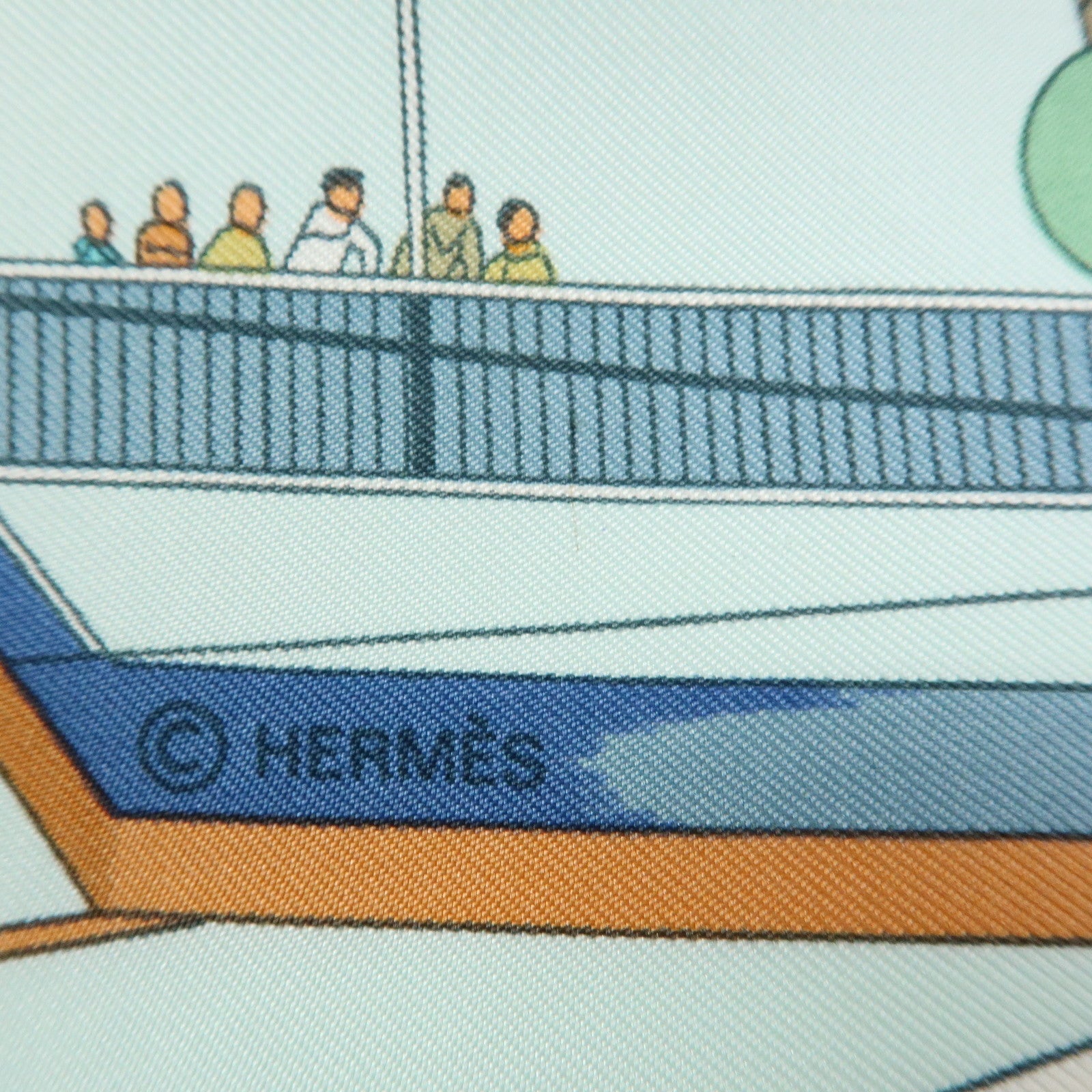 HERMES Carre 90 Silk 100% Scarf LES FOLIES DU CIEL Light Green Gray