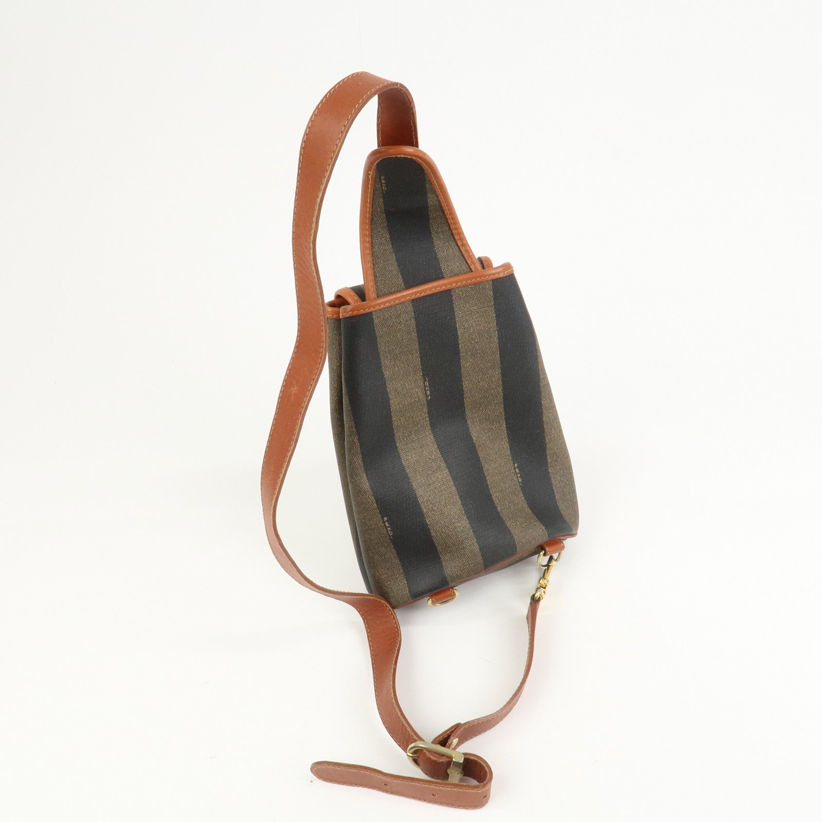 FENDI Pequin PVC Leather Shoulder Bag Crossbody Bag Brown 14965
