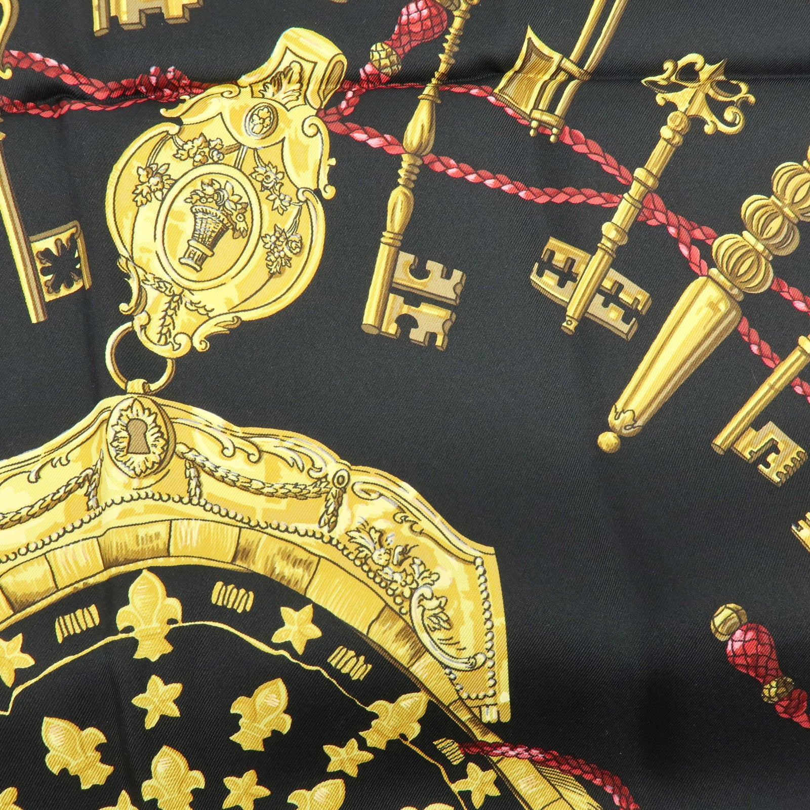 HERMES Carre 90 Silk 100% Scarf LES CLES THE KEYS RARE Black