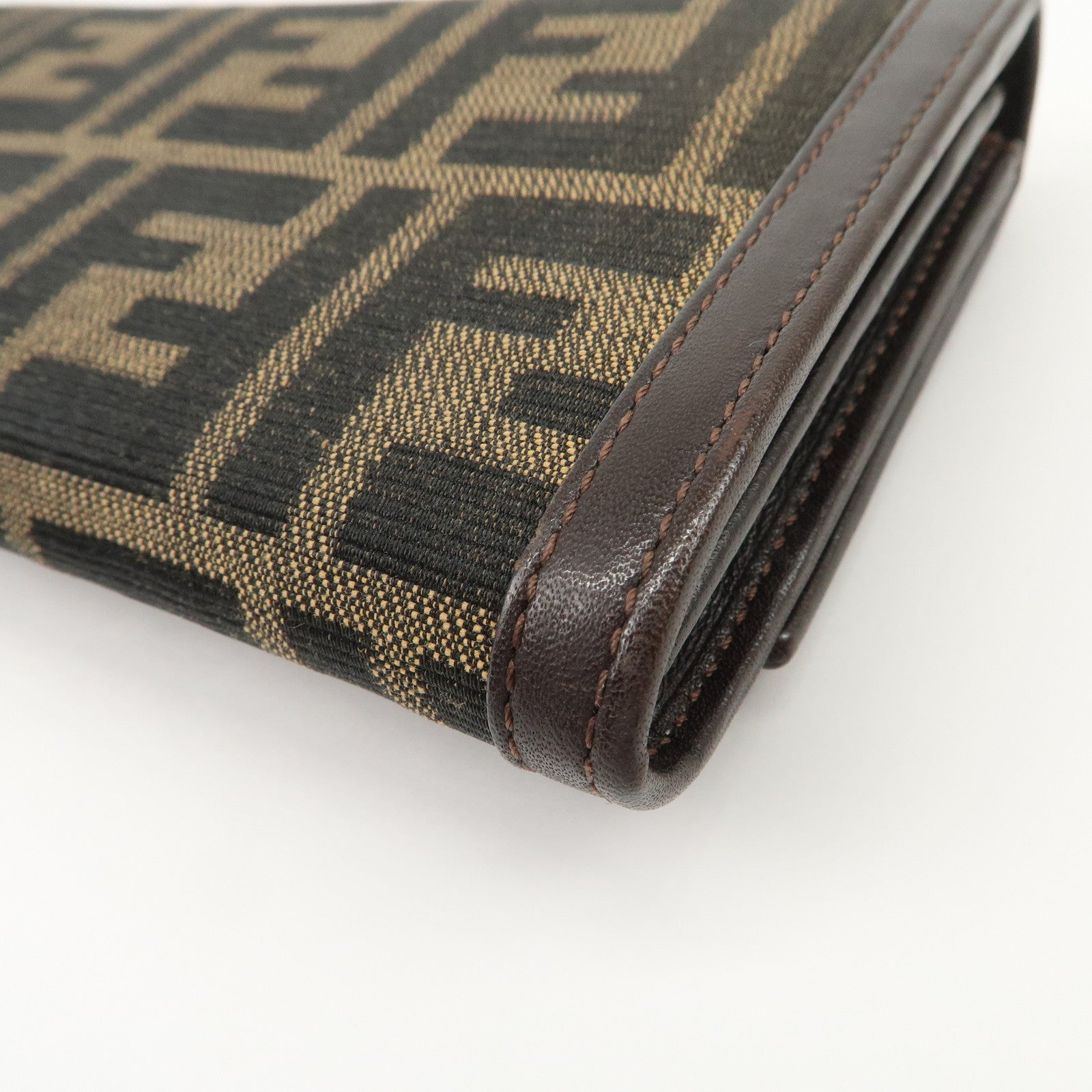 FENDI Zucca Canvas Leather Flap Long Wallet Brown 31084