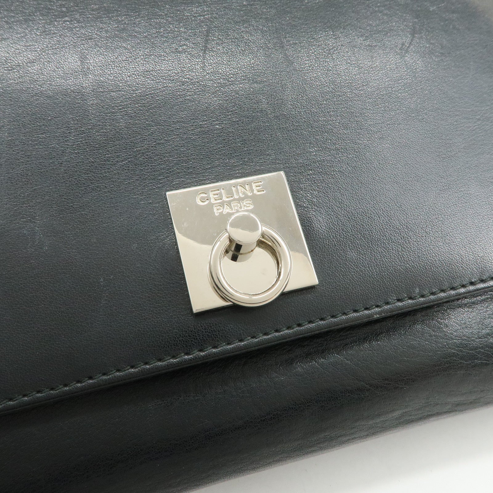 CELINE Logo Leather 2Way Bag Shoulder Bag Clutch Bag Black