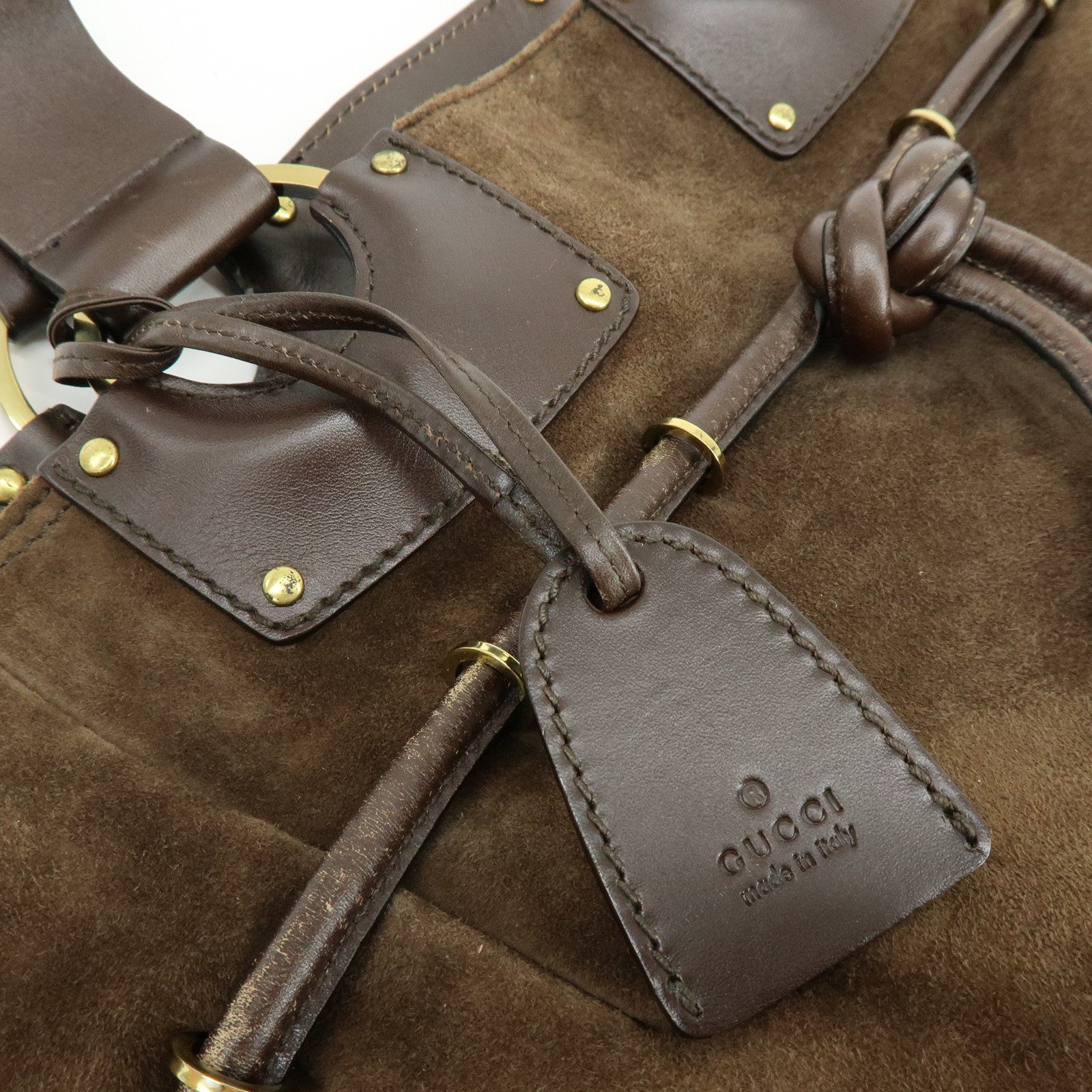GUCCI Suede Leather Tote Bag Hand Bag Brown 95374