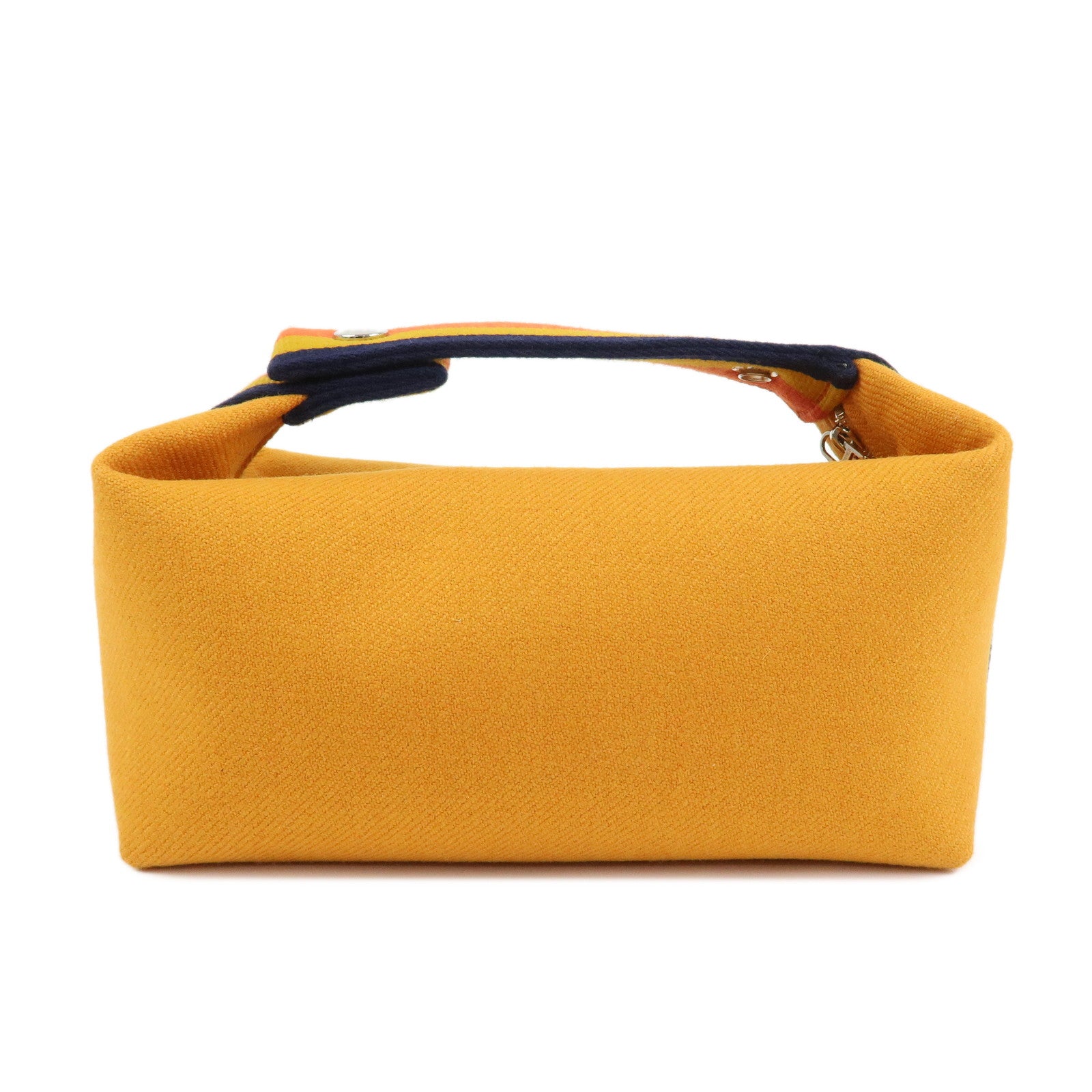 HERMES Canvas Bride A Brac PM Wool Hand Bag Ocher Orange Navy