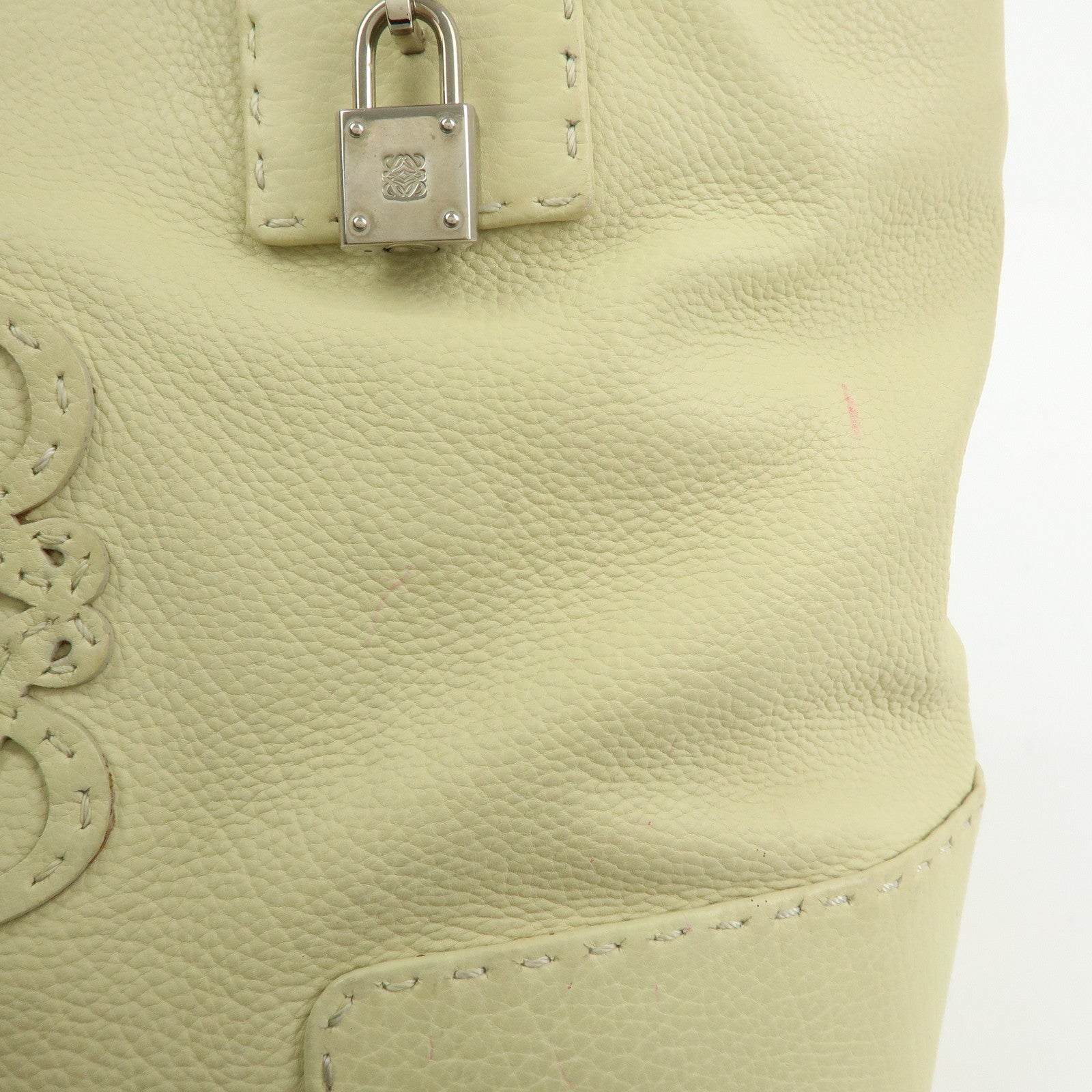 LOEWE Anagram Leather Tote Bag Hand Bag Ivory