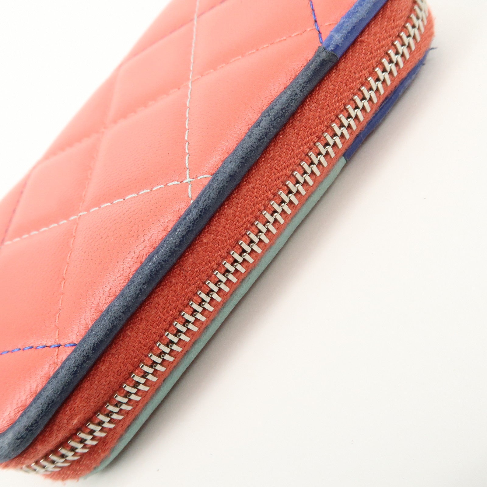 CHANEL Matelasse Lamb Skin Coin Case Coin Purse Pink Blue