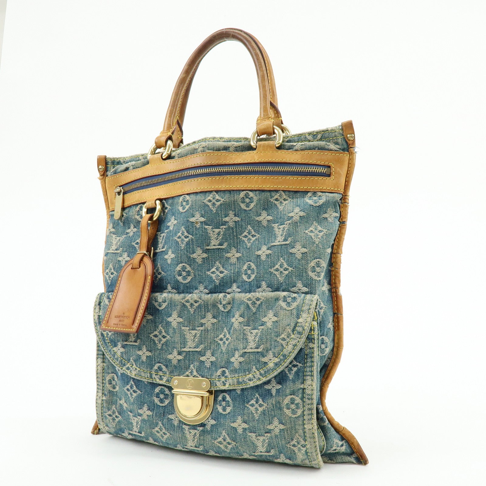 Louis Vuitton Monogram Denim Flat Shopper Tote Bag Blue M95018