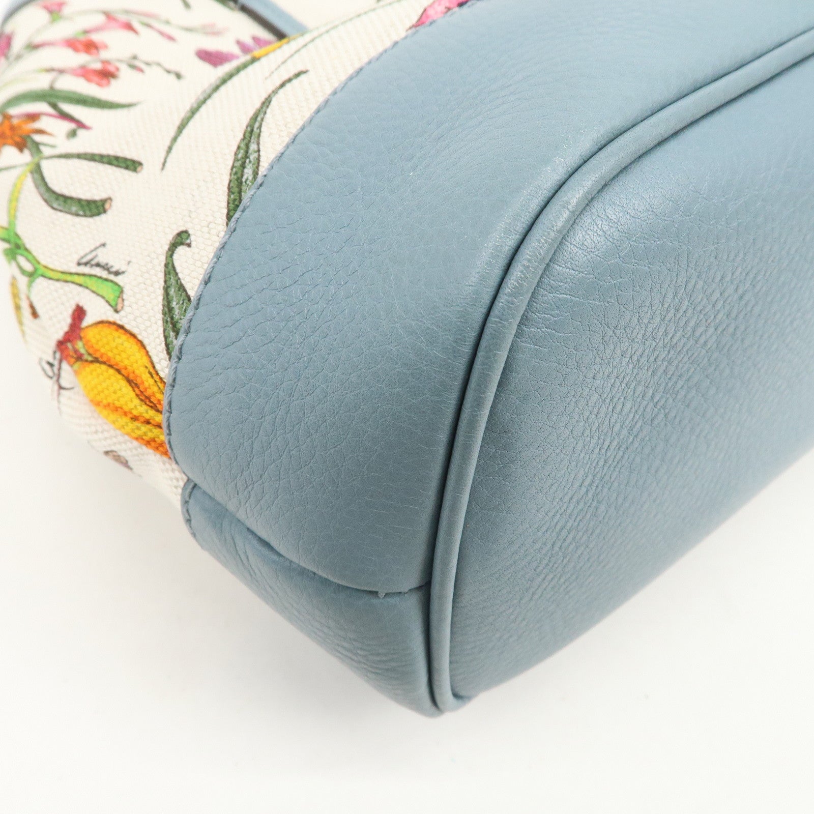 GUCCI Flora Canvas Leather Tote Bag Hand Bag Natural Blue 358470