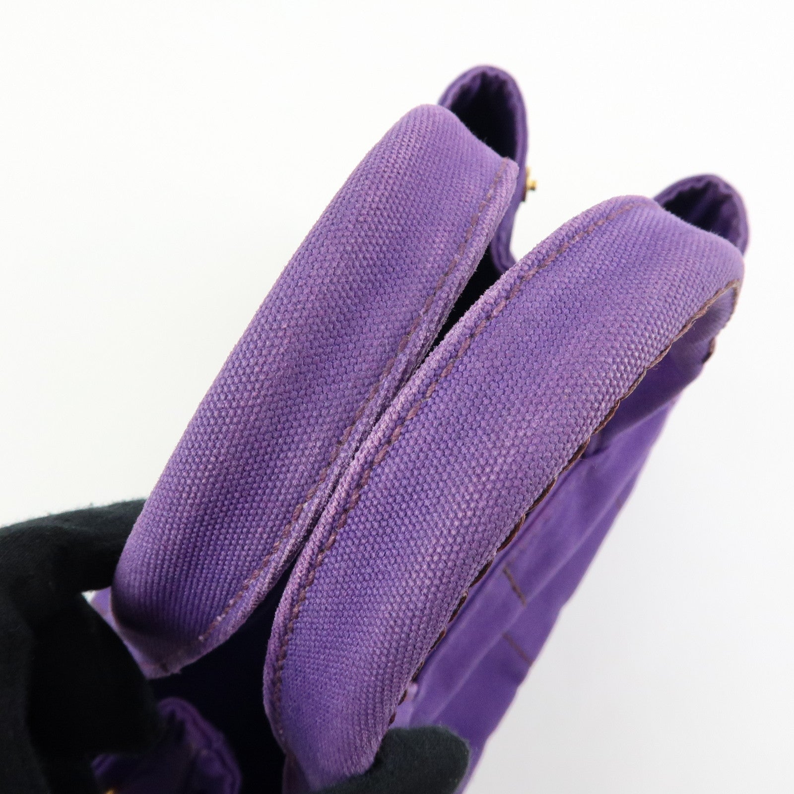 PRADA Canapa Triangle Logo Canvas Tote Bag Hand Bag Purple B1877B