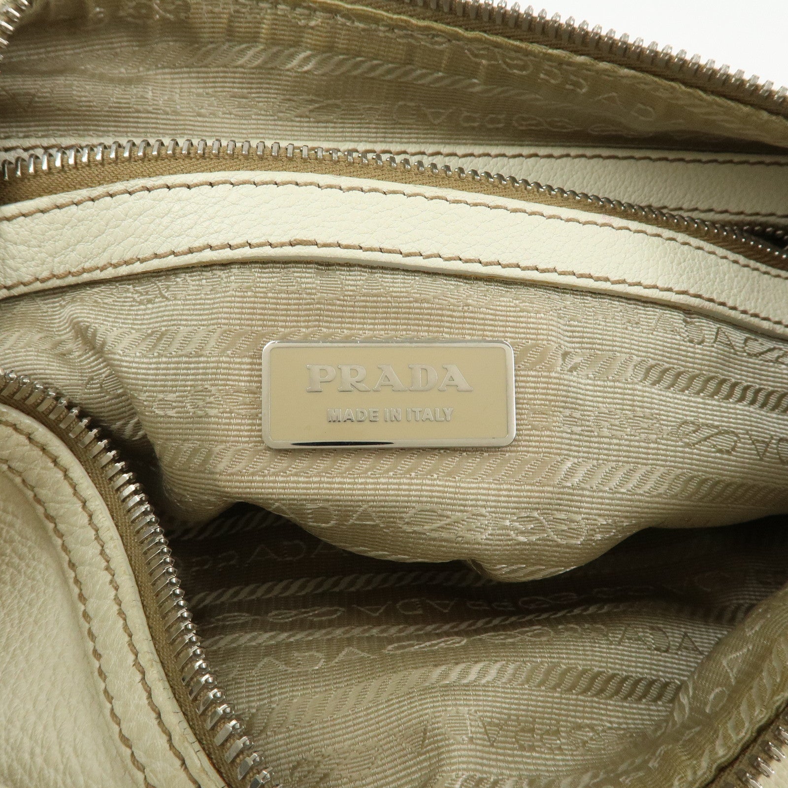 PRADA Logo Leather Hand Bag Shoulder Bag White
