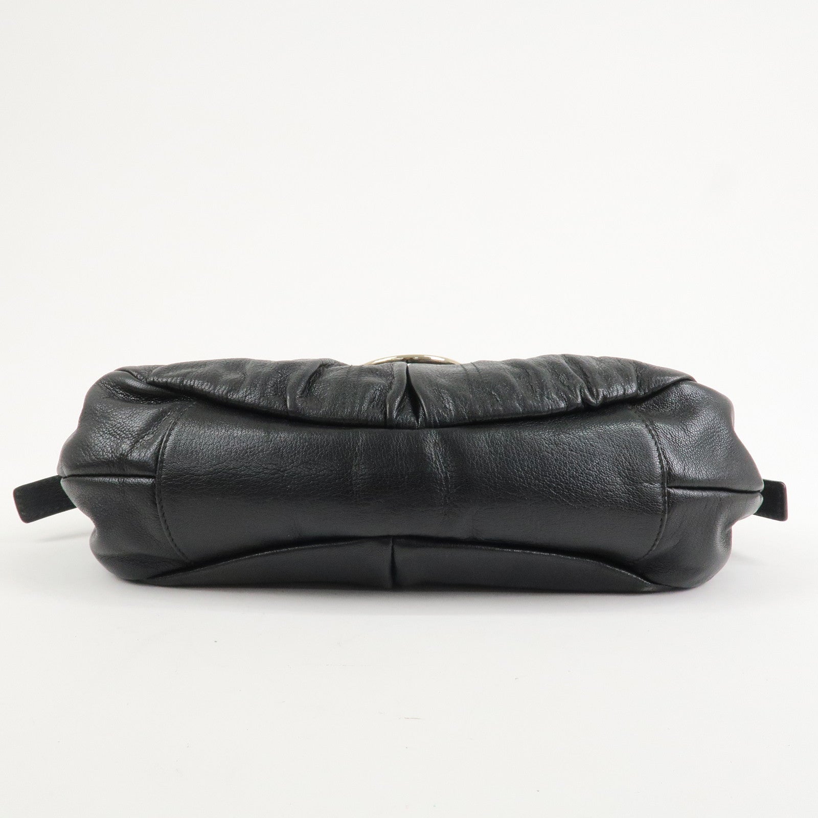 SAINT LAURENT Leather Shoulder Bag Hand Bag Black Silver HDW